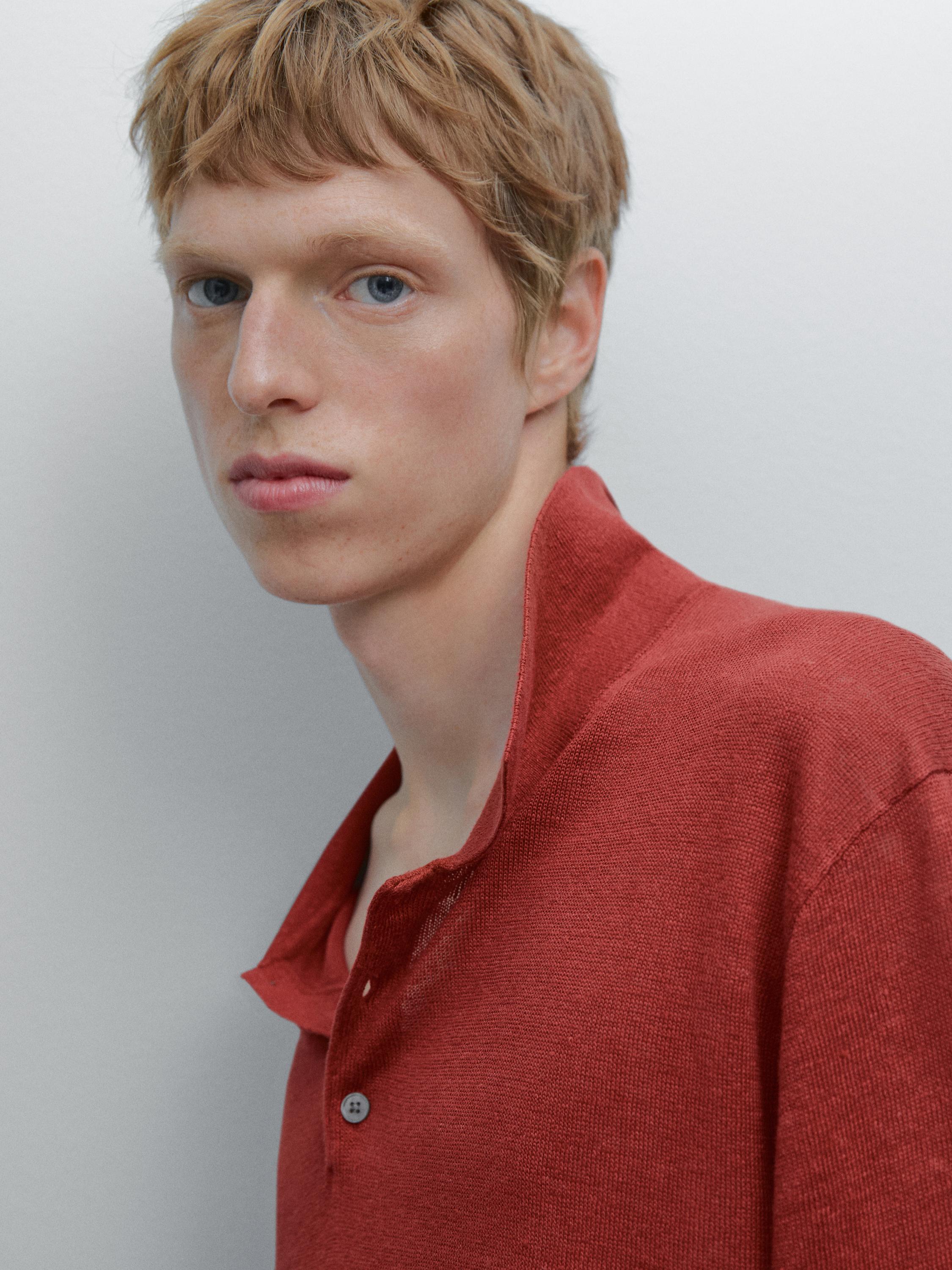 100% linen knit polo shirt