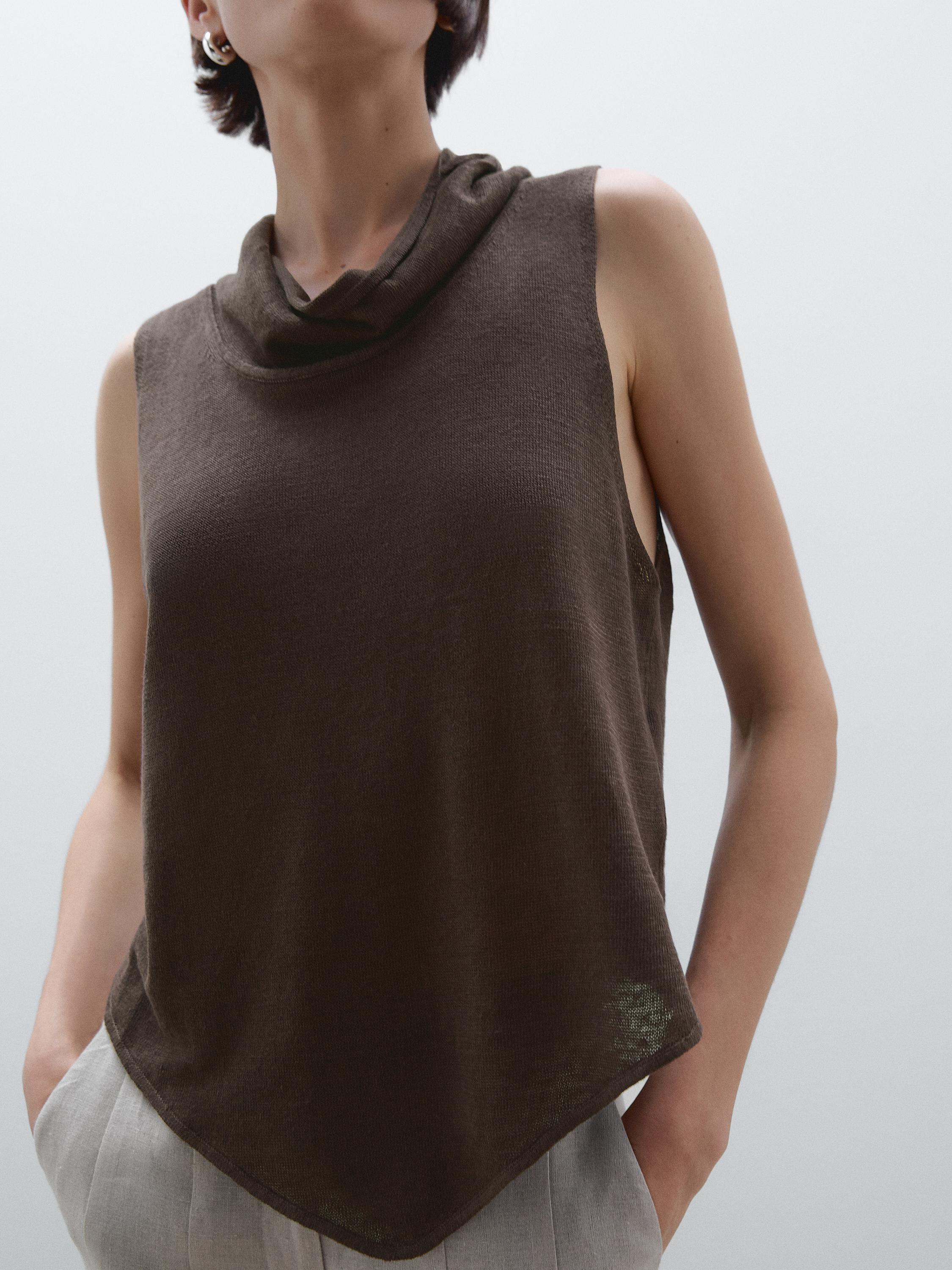 Top drapé asymétrique en lin