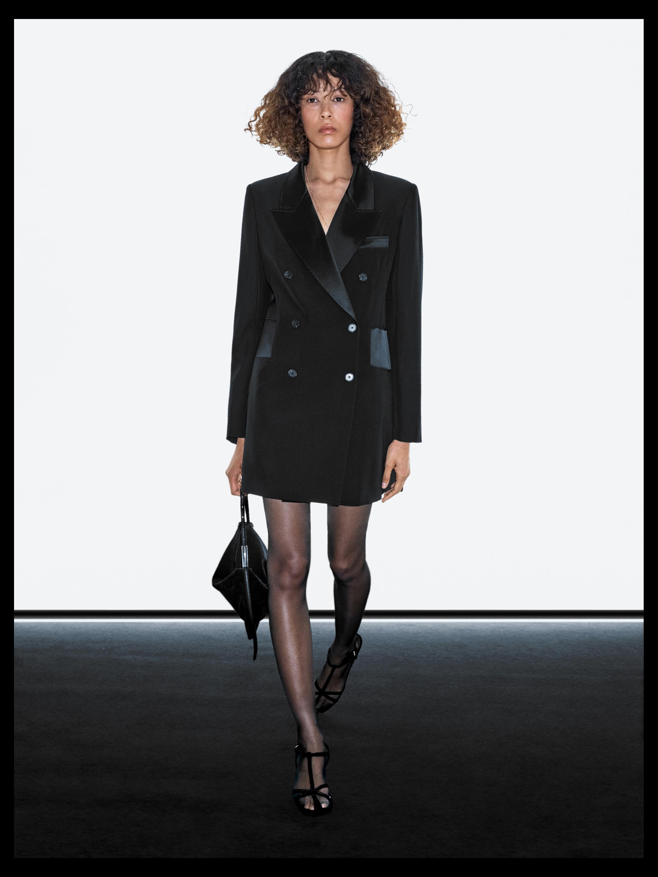 Blazer-style dress with satin detail — BLACK