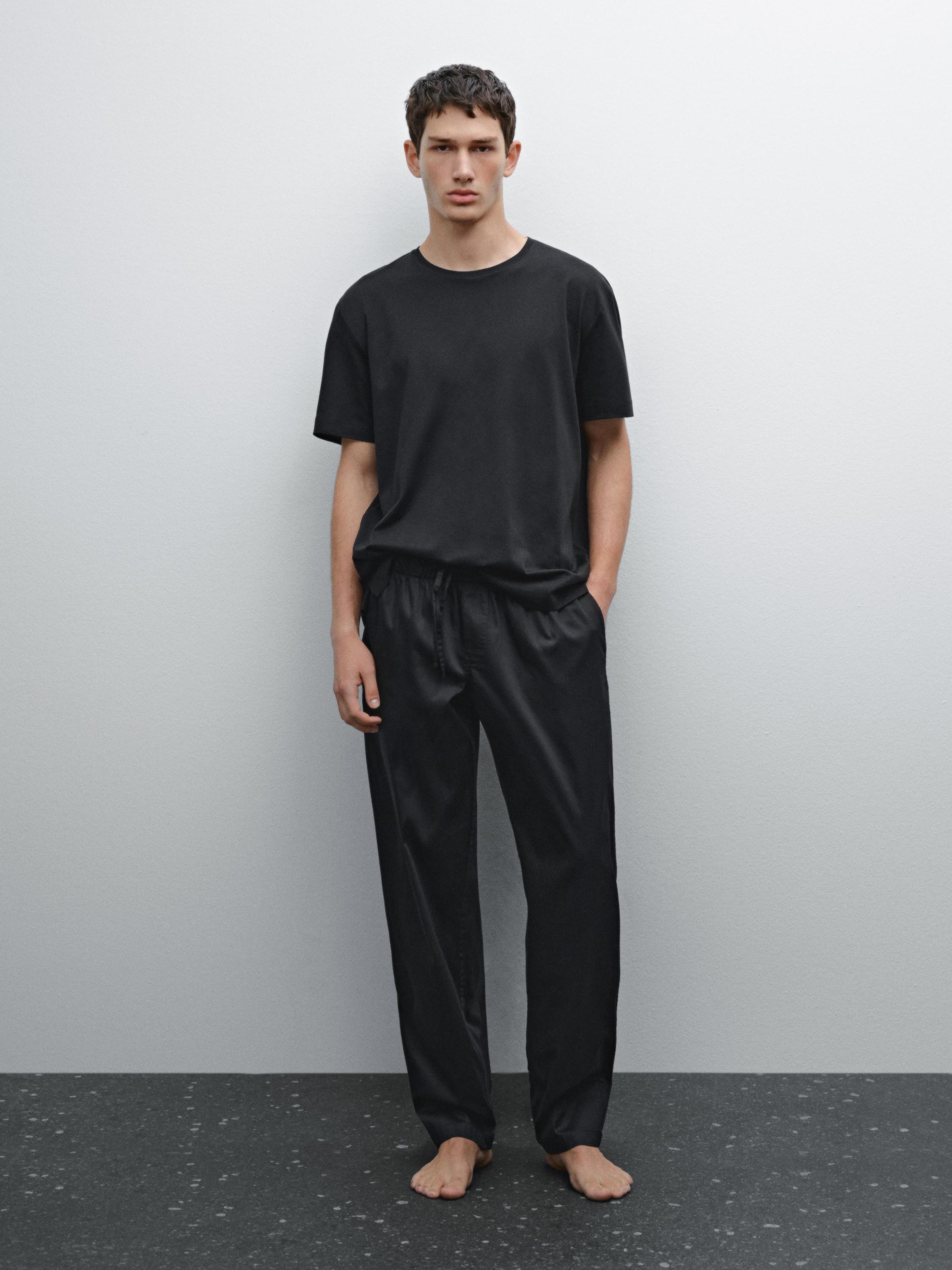 Satin pyjamas long trousers and short sleeve t-shirt