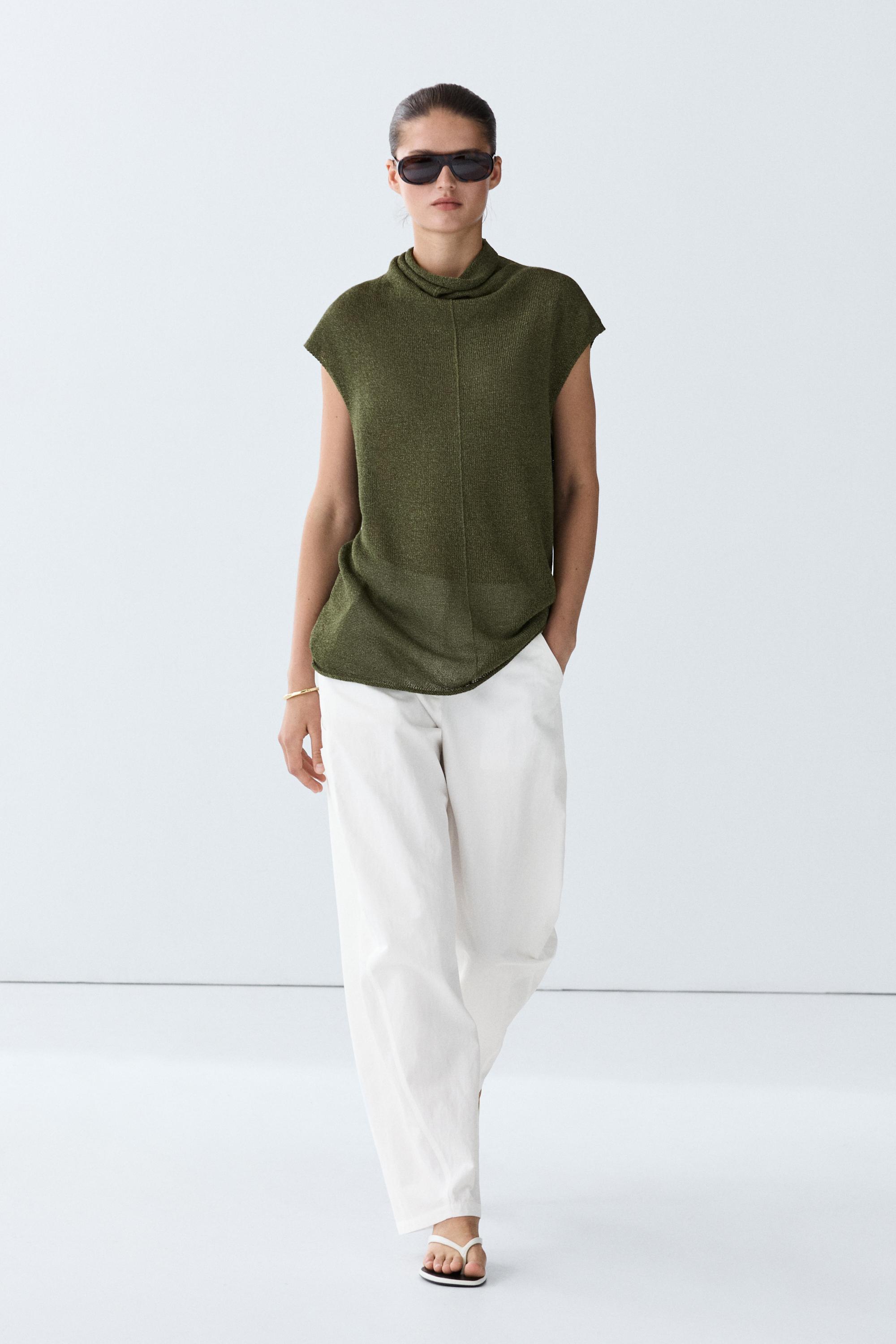 Draped high neck knit top