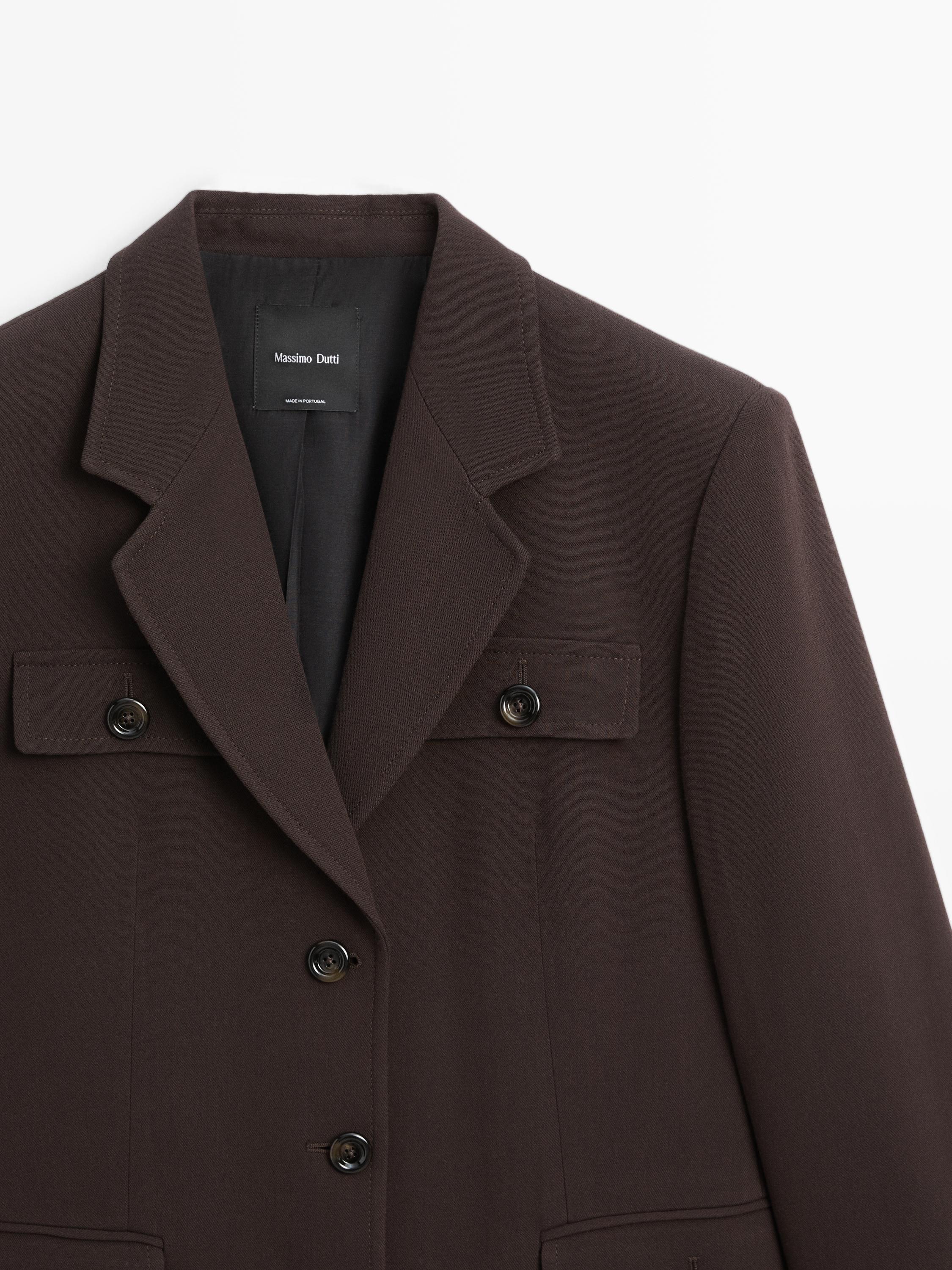 Blazer with pockets and lapel collar — Chocolate
