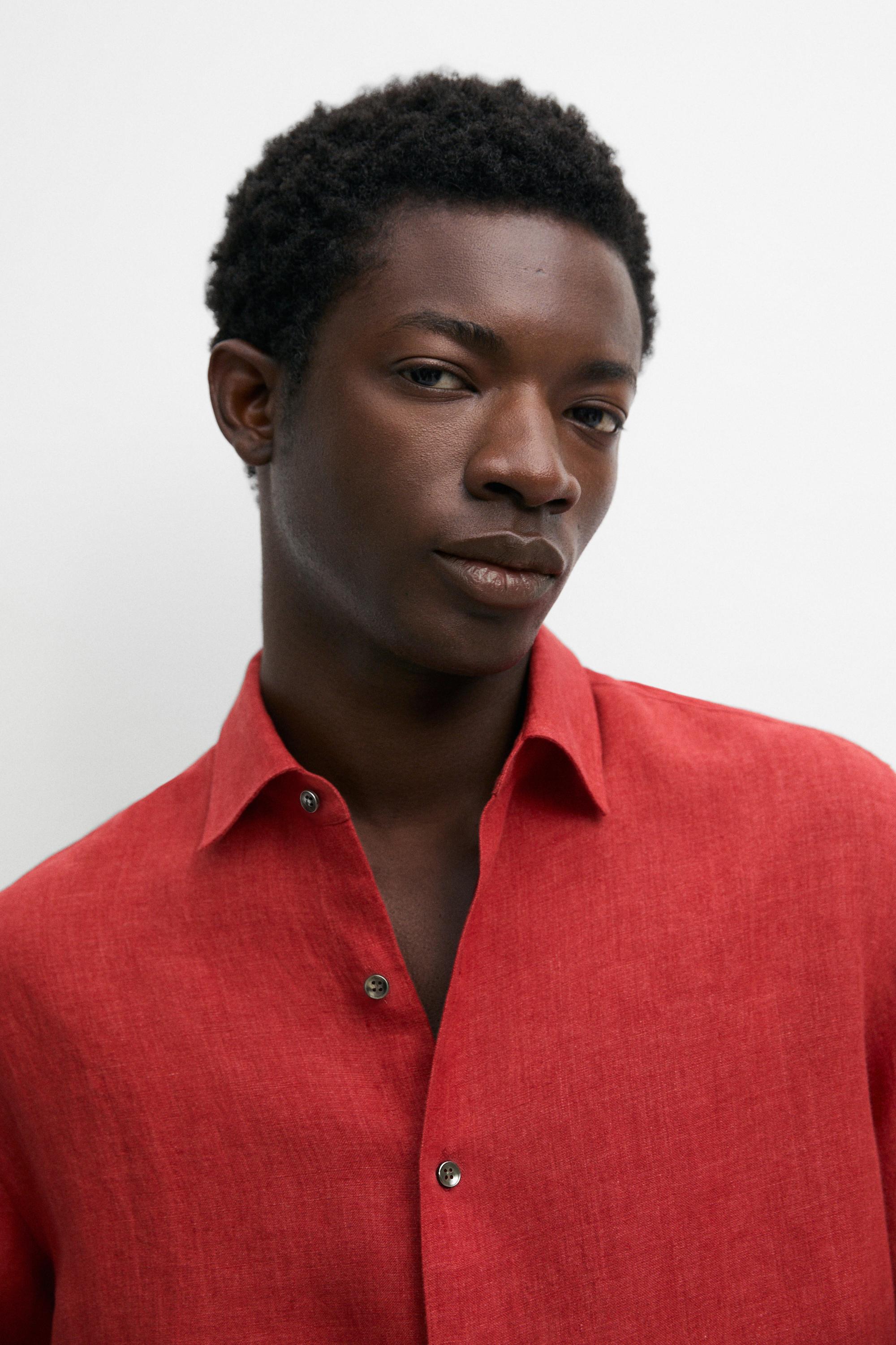 Regular fit 100% linen faded shirt — RED