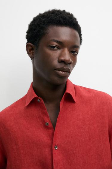 Regular fit 100% linen faded shirt — RED 8