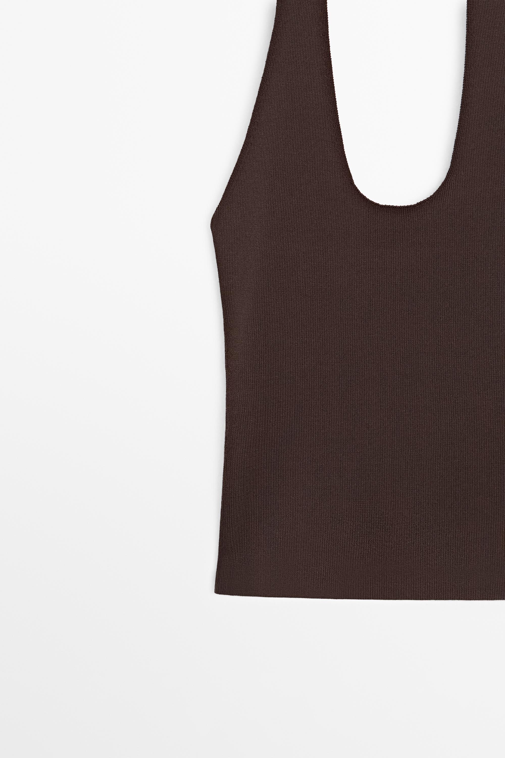 Fitted knit halter top — BROWN