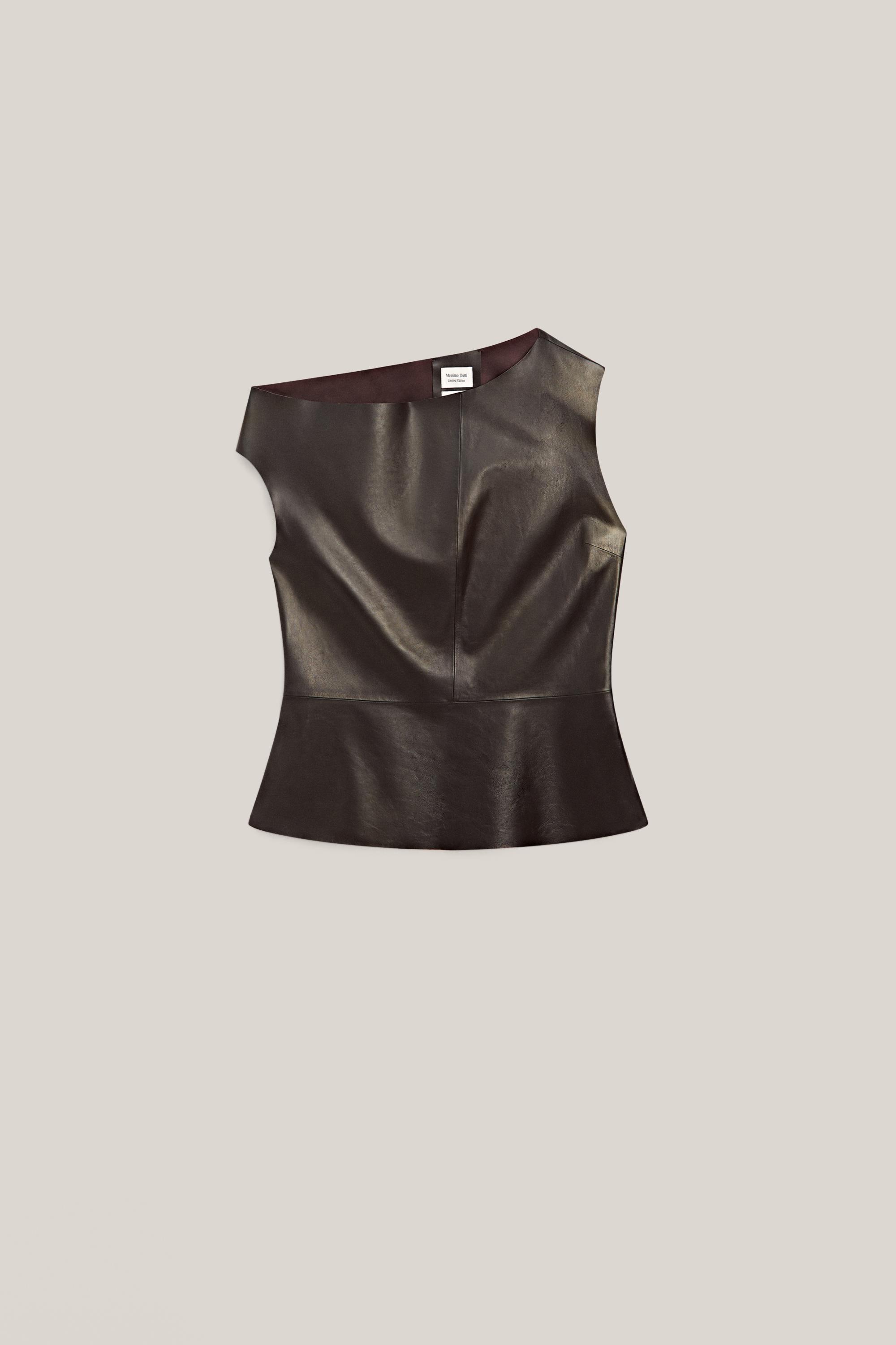 Nappa leather top with asymmetric neckline - LIMITED EDITION