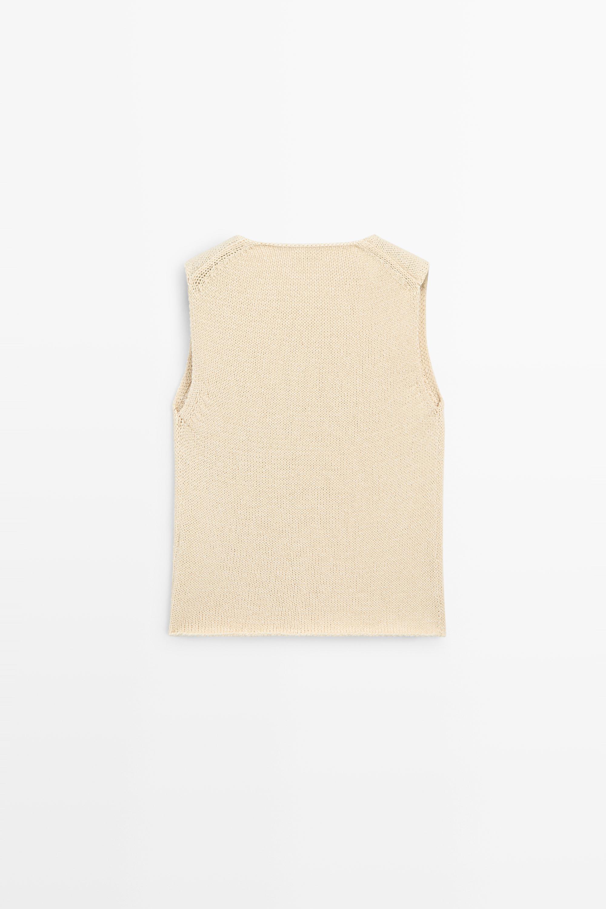 Cotton blend knit top with button detail — CREAM