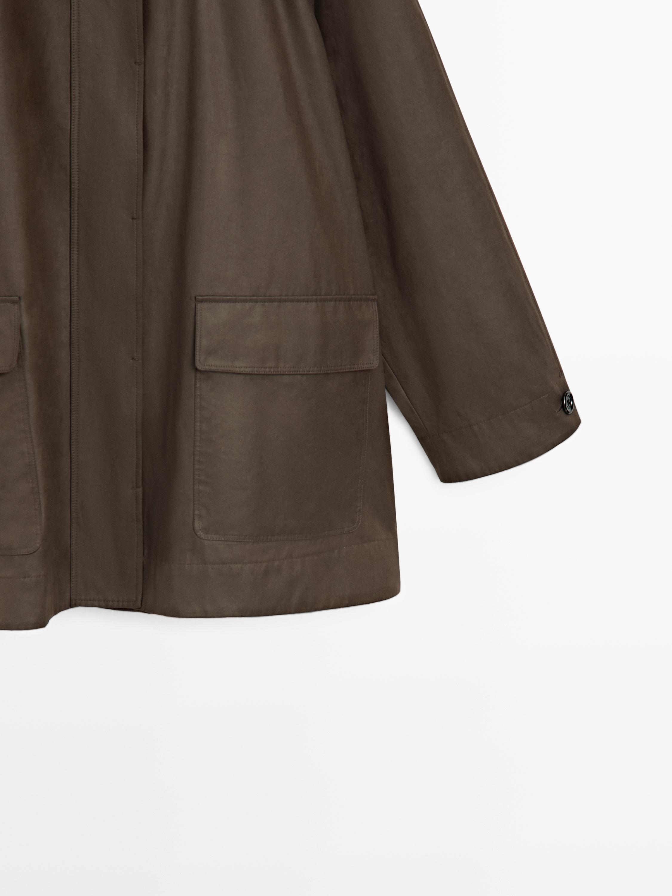 Long parka with pocket details — MOLE BROWN