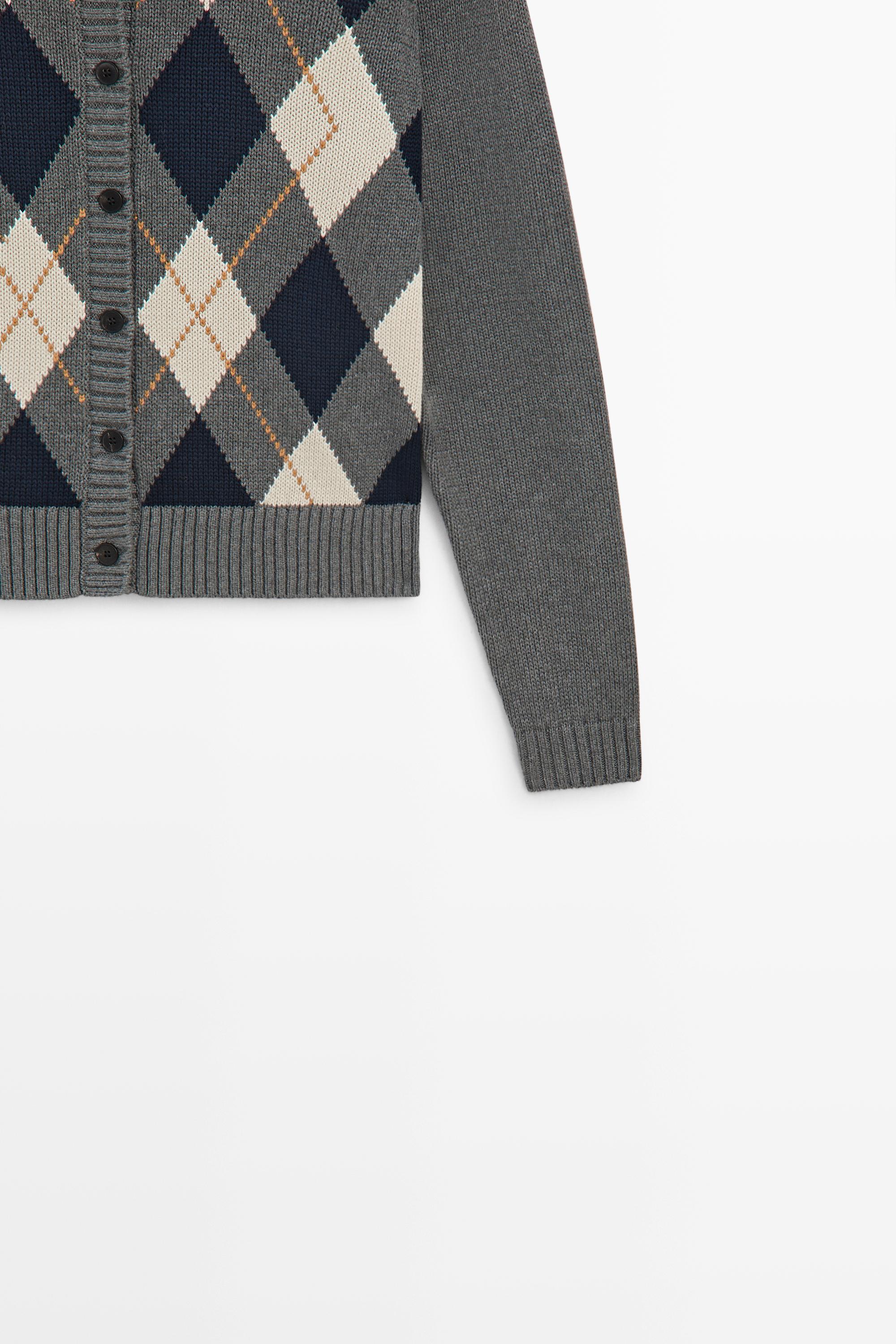 100% cotton diamond knit cardigan — GREY