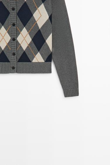 100% cotton argyle knit cardigan — GREY 7