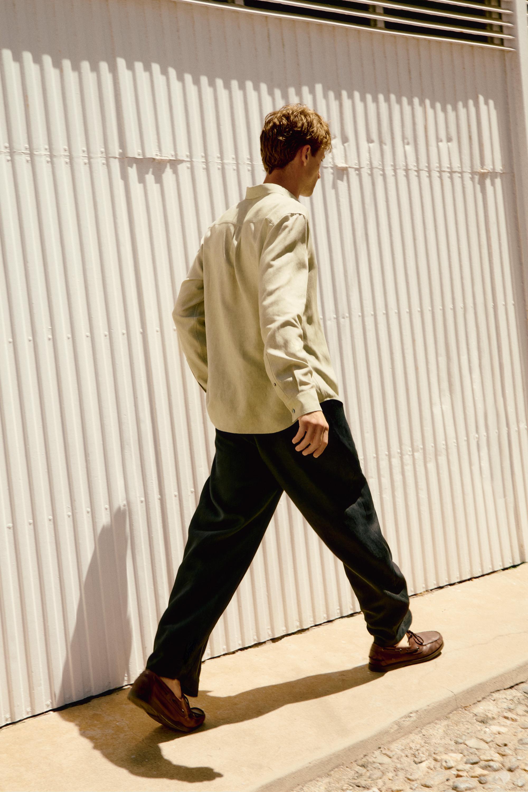 Flowing regular fit lyocell-linen shirt — GREEN
