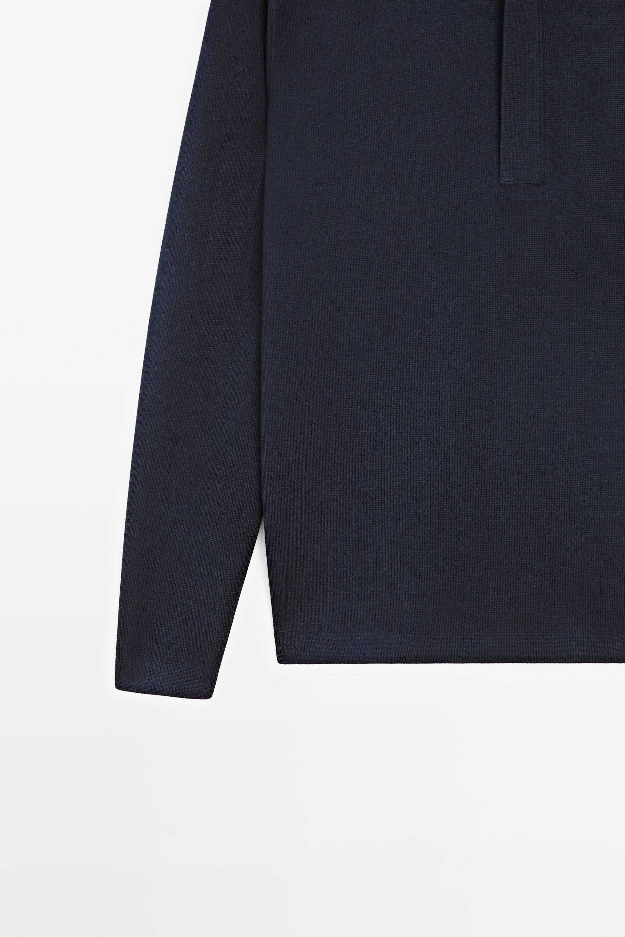 Cotton blend zip-up knit polo sweater — NAVY BLUE