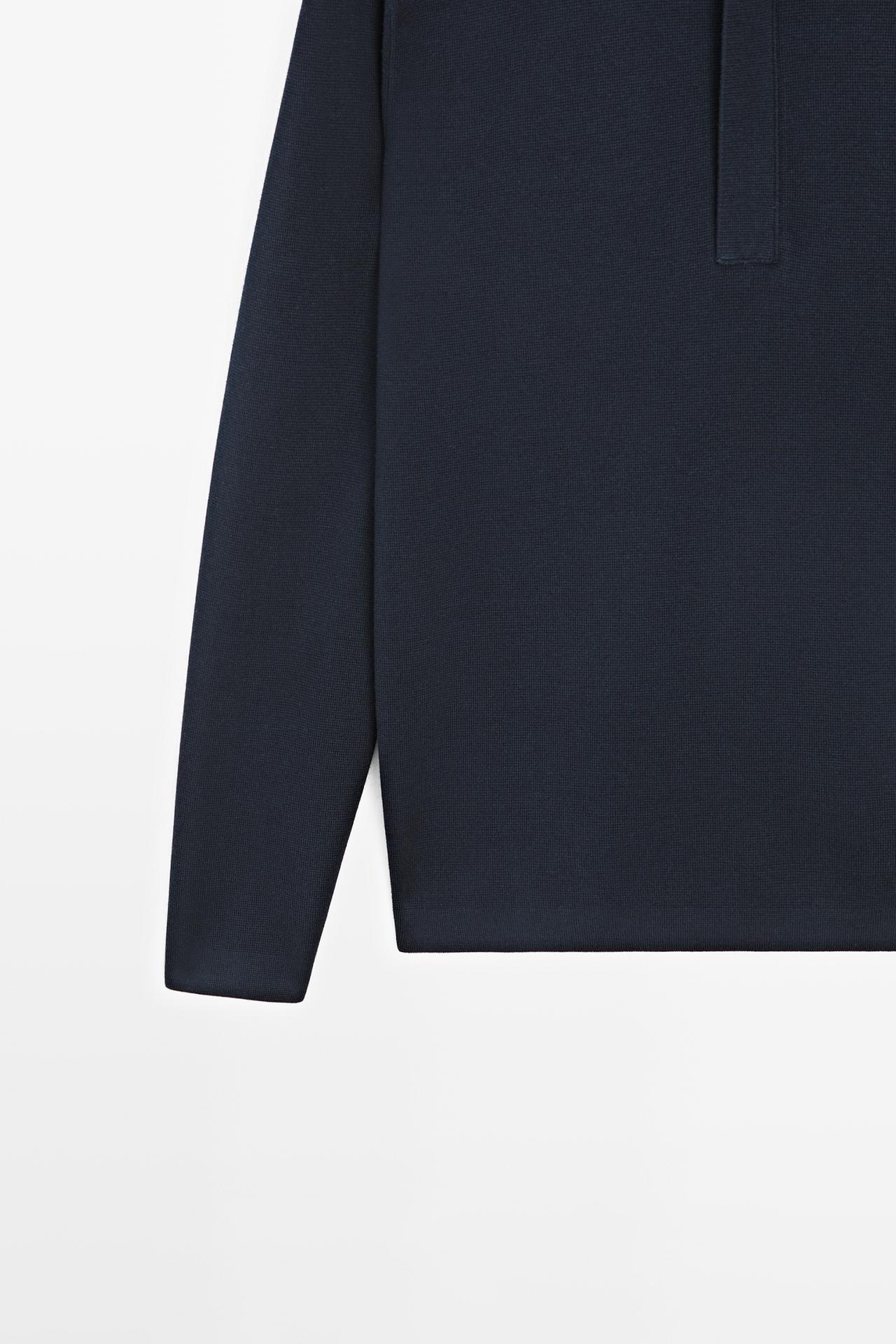 Cotton blend zip-up knit polo sweater — NAVY BLUE