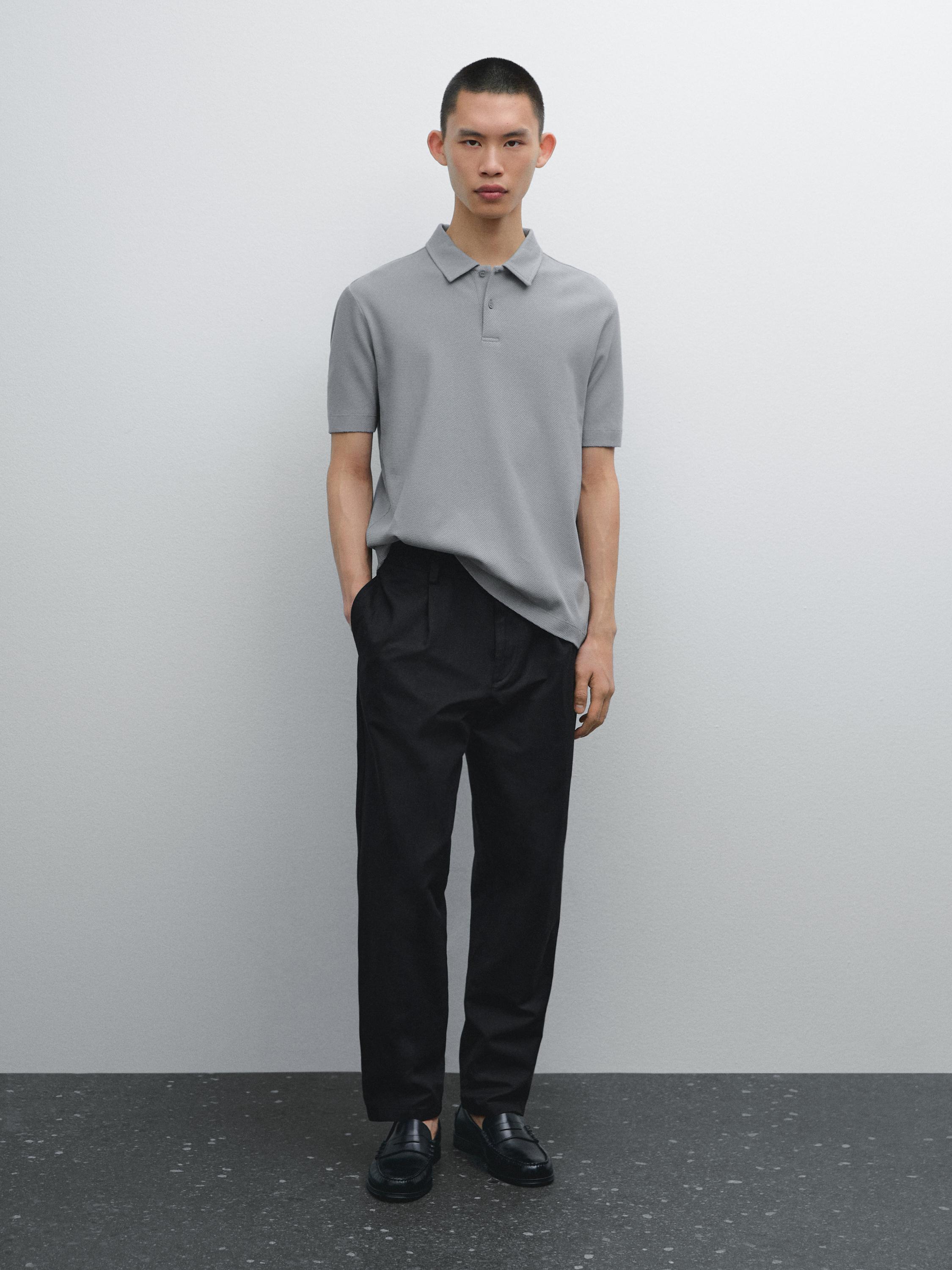 100% cotton textured knit polo shirt