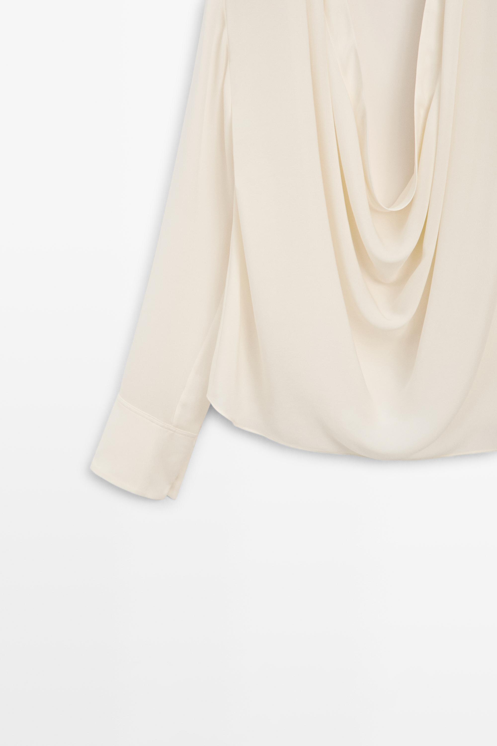 Flowing silk blouse with cowl neckline - STUDIO — CREAM