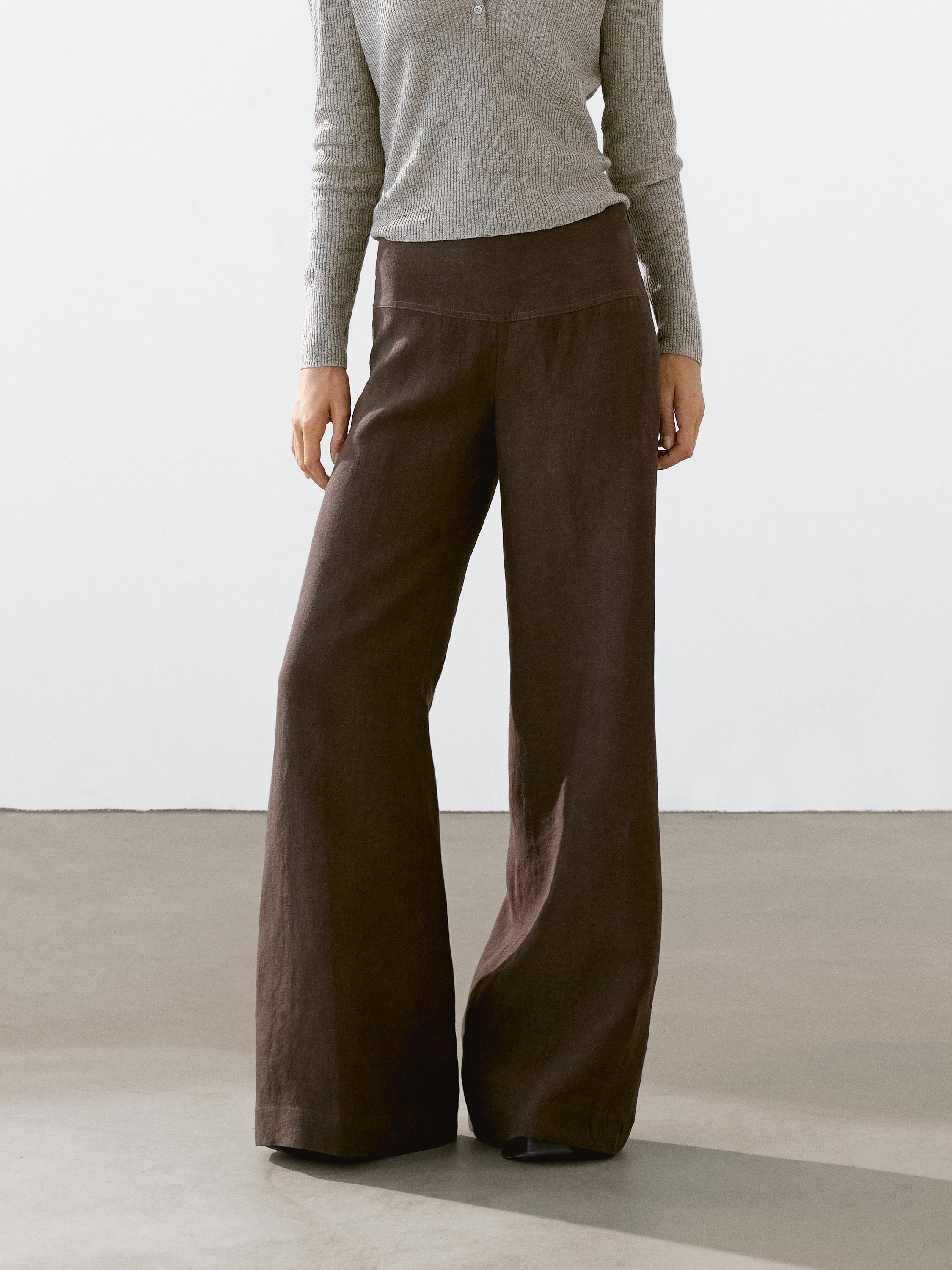 ★ Massimo Dutti★ 100 Linen High Waist Wide Leg Pants 0504 High-waist wide-leg linen trousers · Brown, Burgundy, Beige