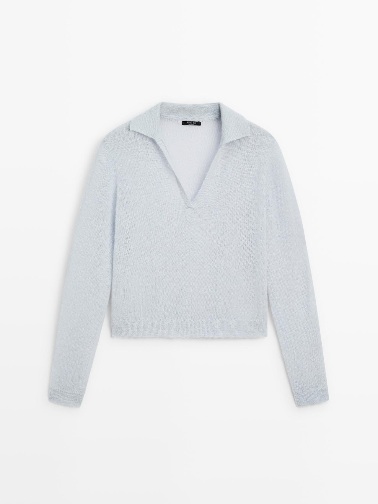 Jersey Punto Cuello Polo Con Alpaca - Celeste - S - Massimo Dutti - Mujer