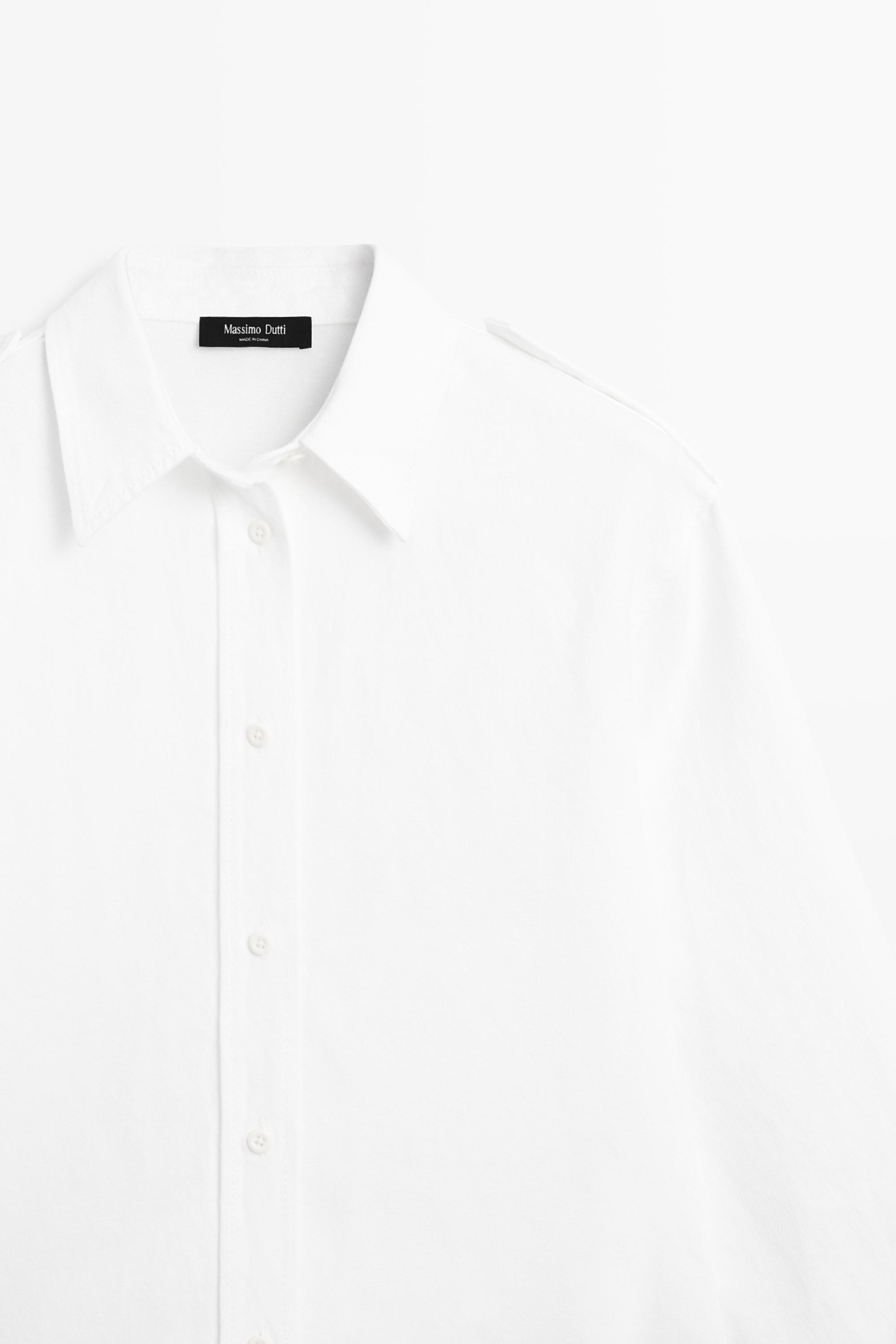 Cotton and linen blend shirt with shoulder detail — Off white