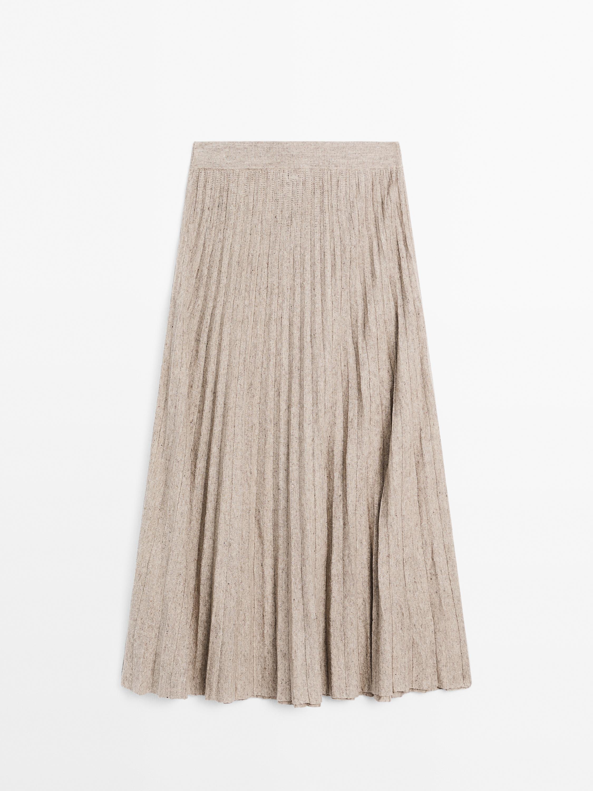 Melange linen blend midi skirt
