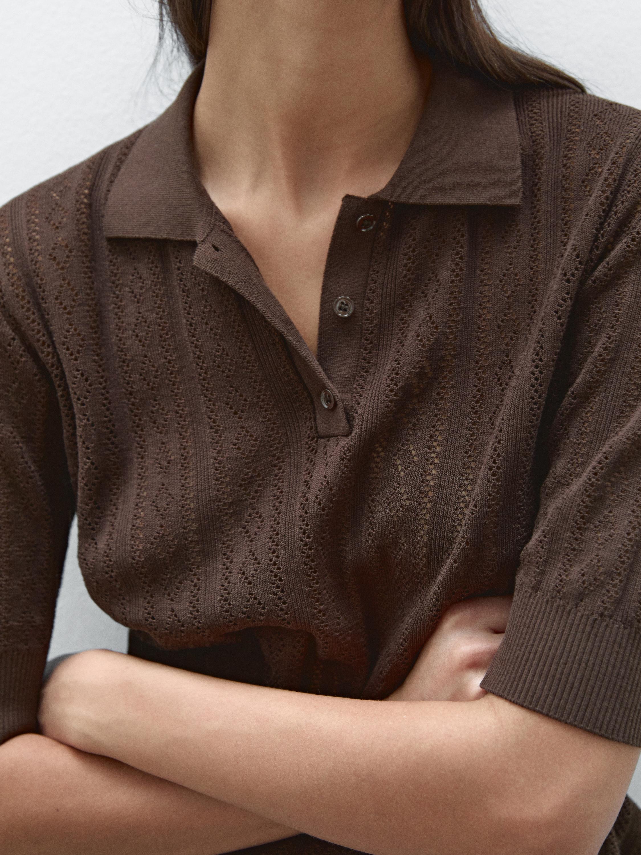 Polo dentelle ajourée coton mélangé