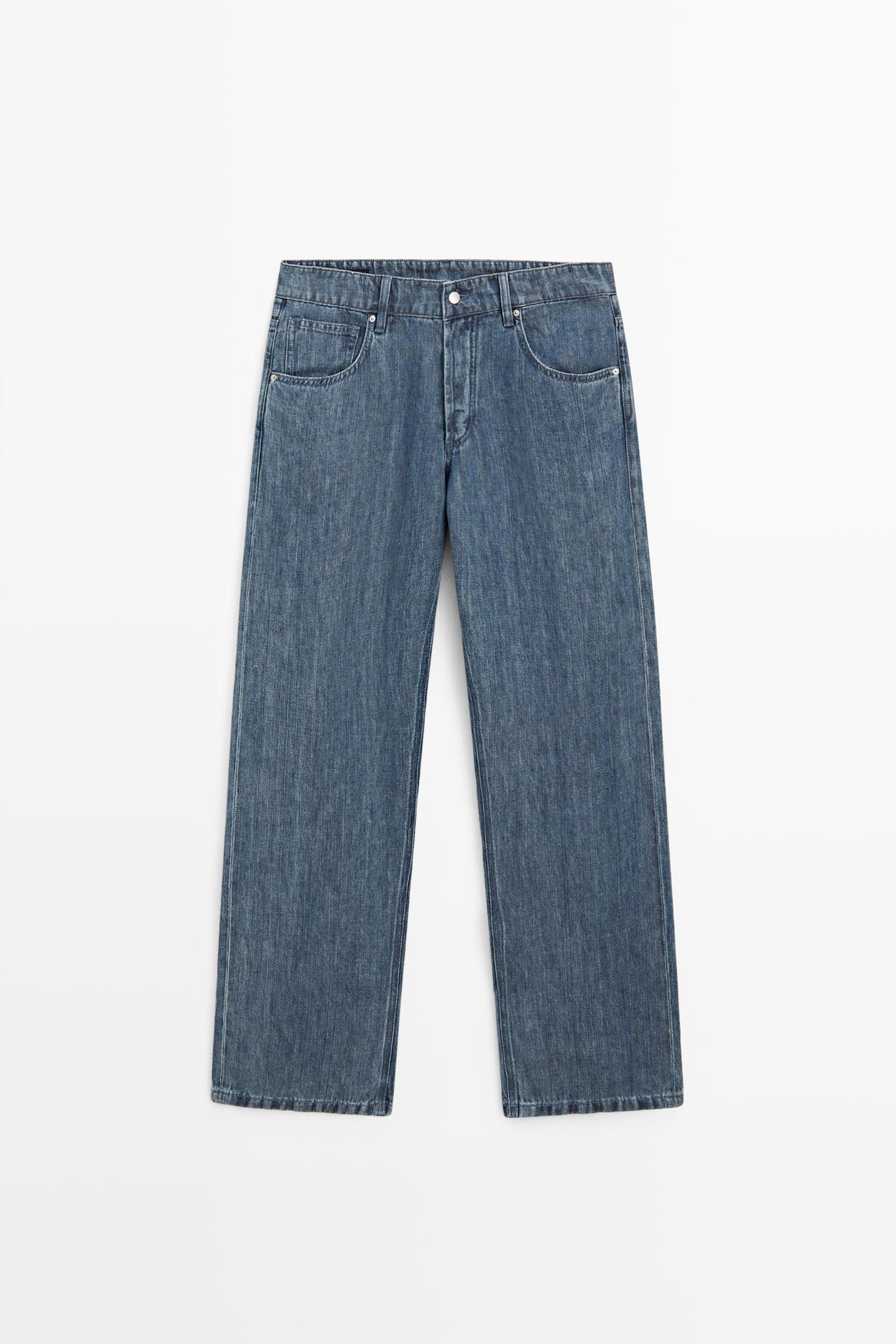 100% linen wide-leg jeans — DARK BLUE
