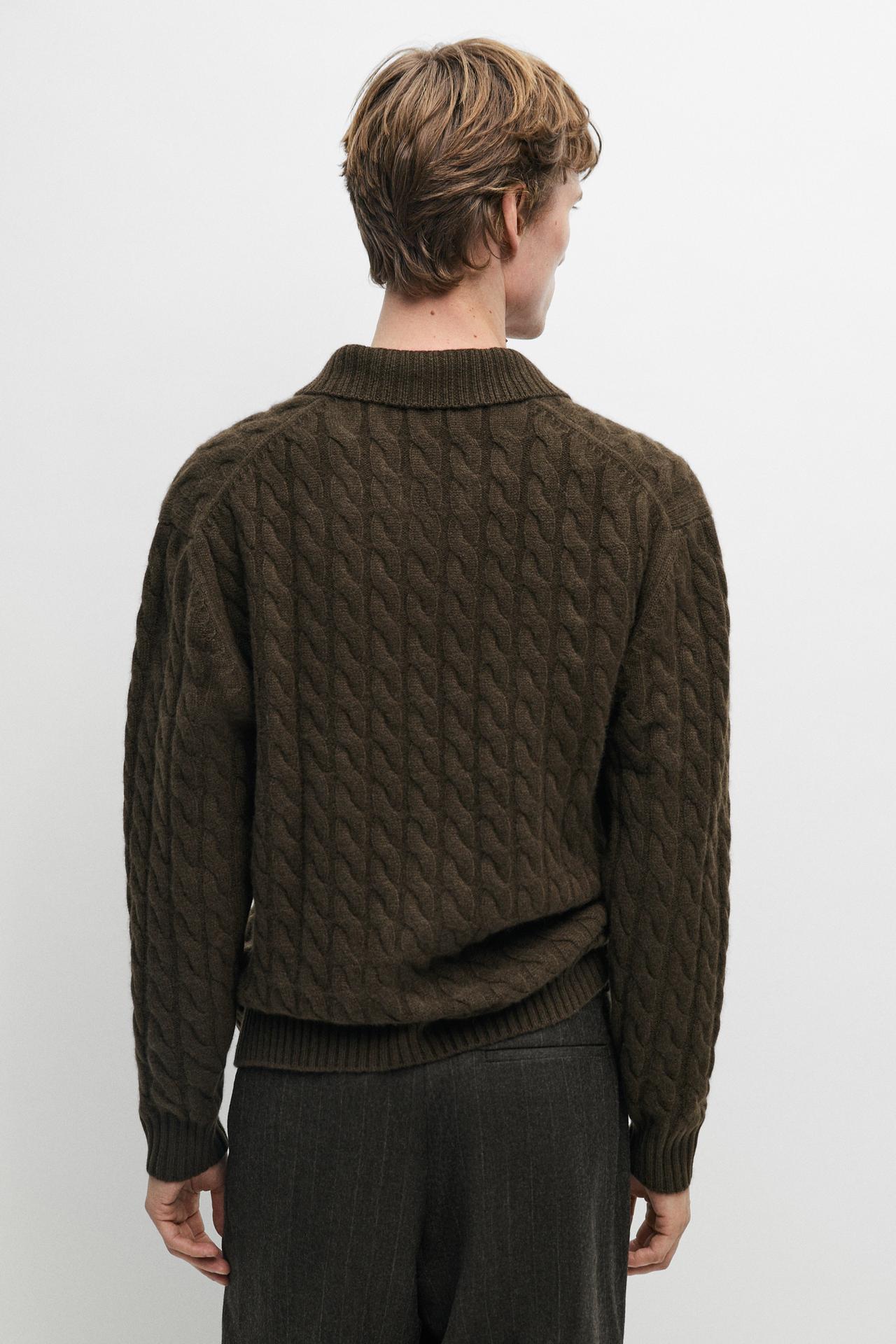 Cable-knit cashmere polo sweater — GREEN