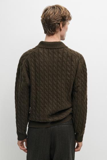 Cable-knit cashmere polo sweater — GREEN 5