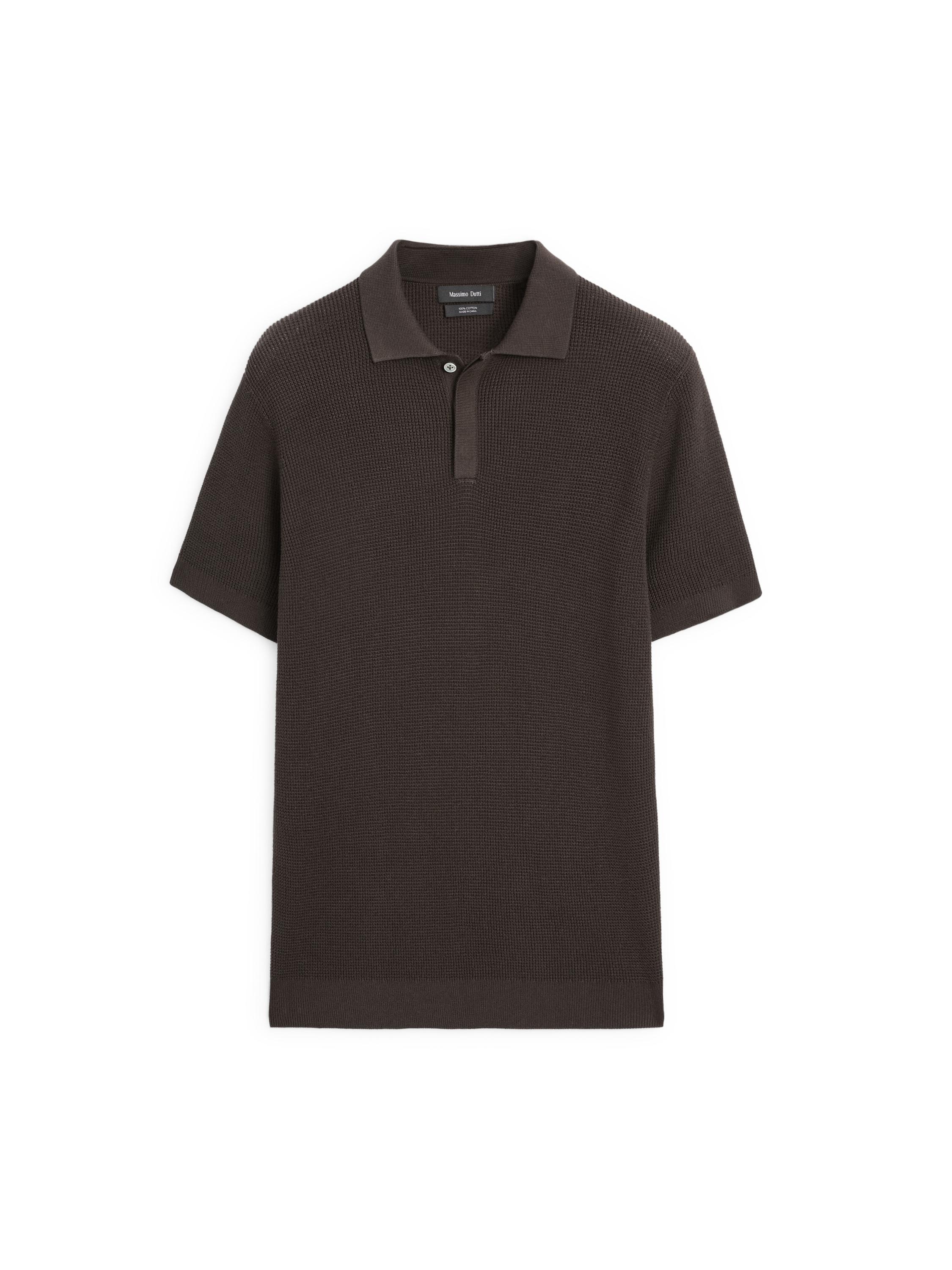 Textured cotton knit polo shirt — BROWN MARL