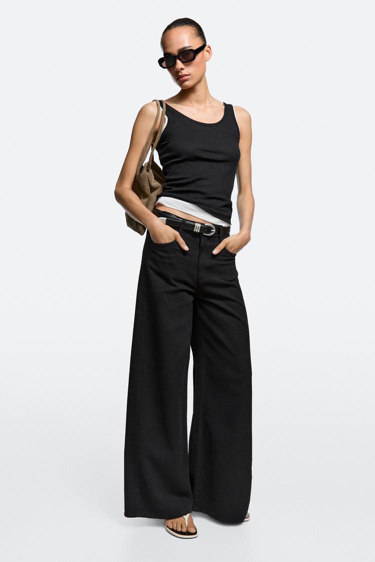 Flowy wide-leg jeans — BLACK