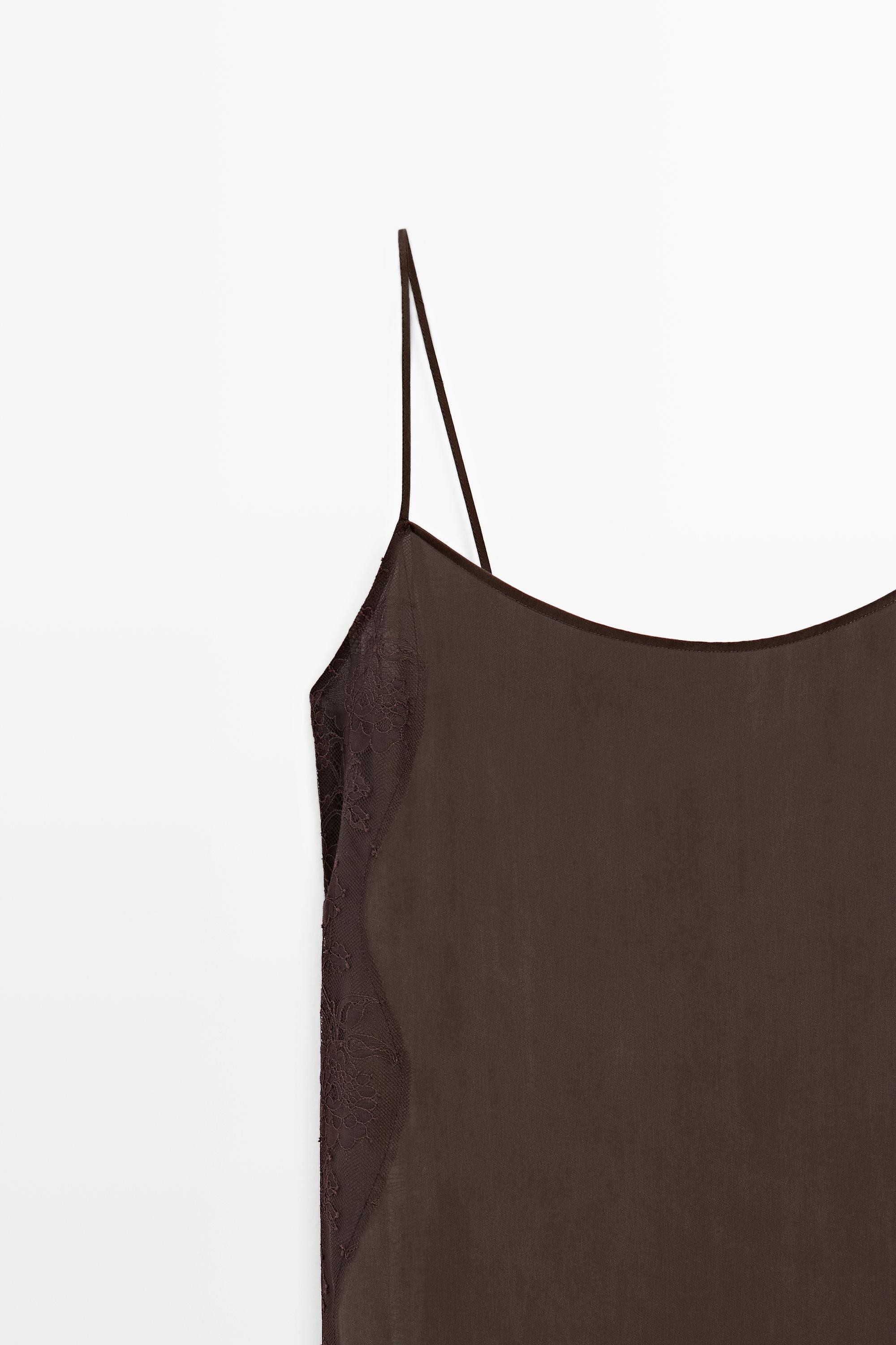 Total look camisole dress with lace detail — Chocolate