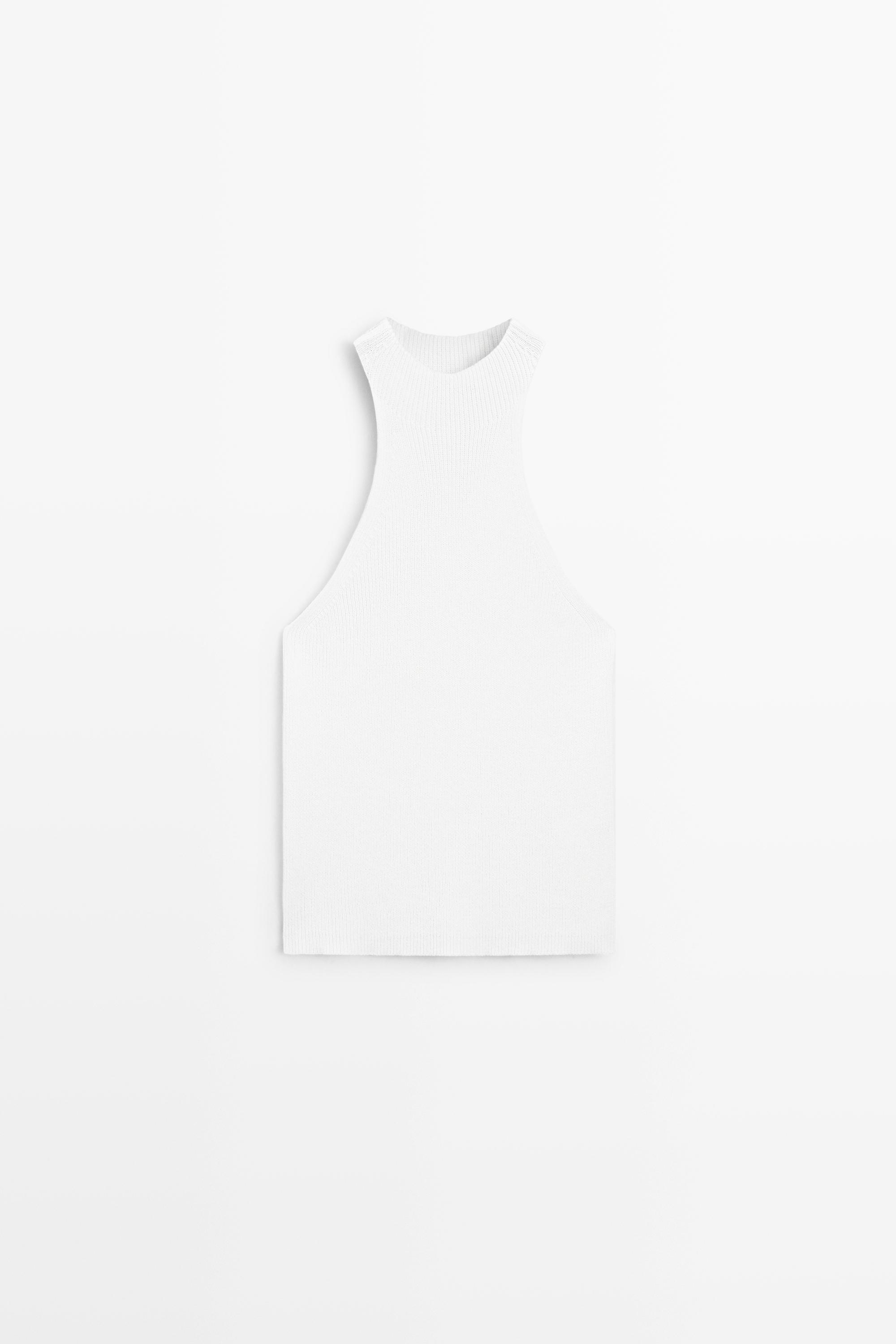 Cotton blend halter top with ribbed detail