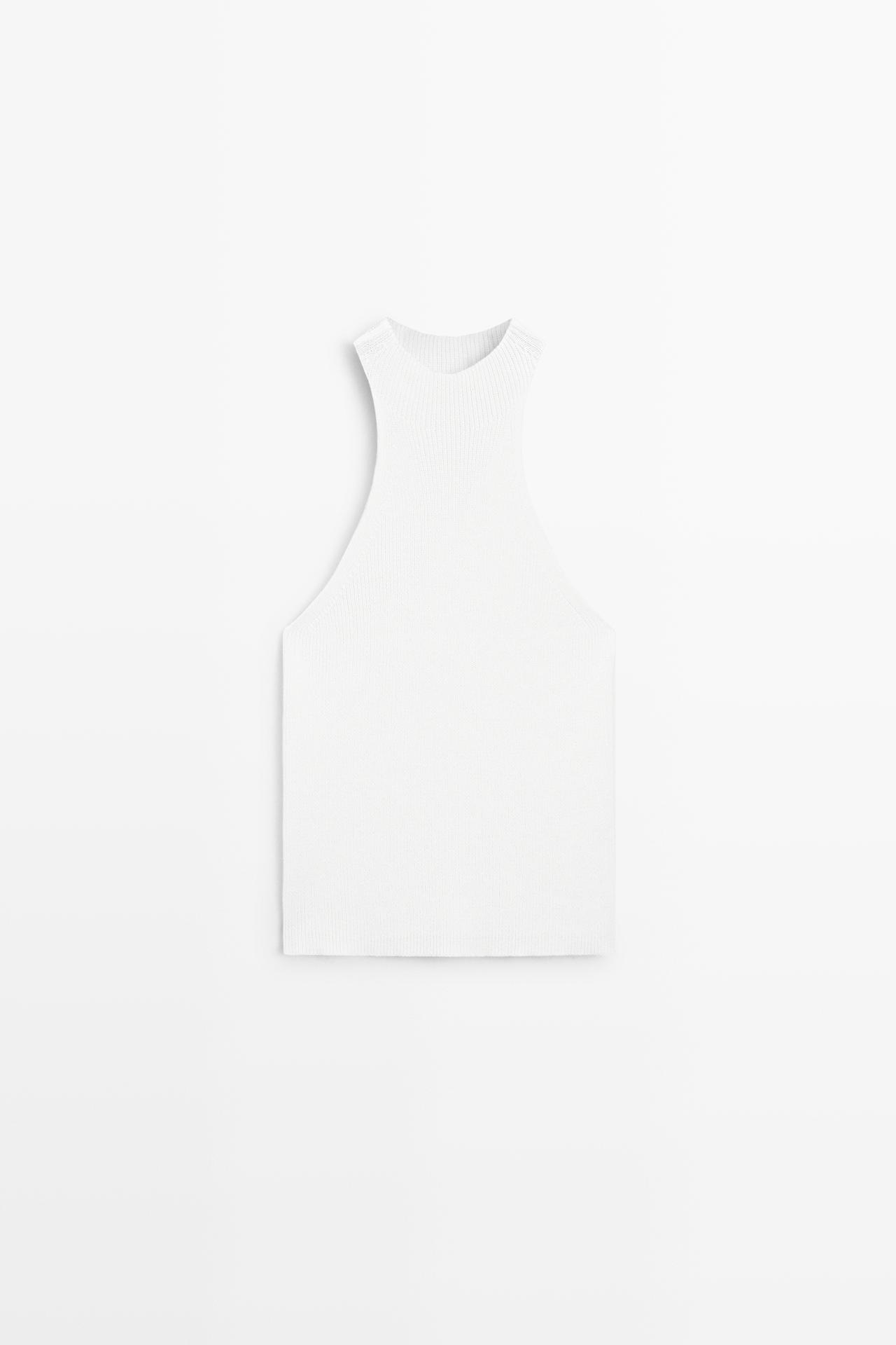 Cotton blend halter top with ribbed detail — WHITE