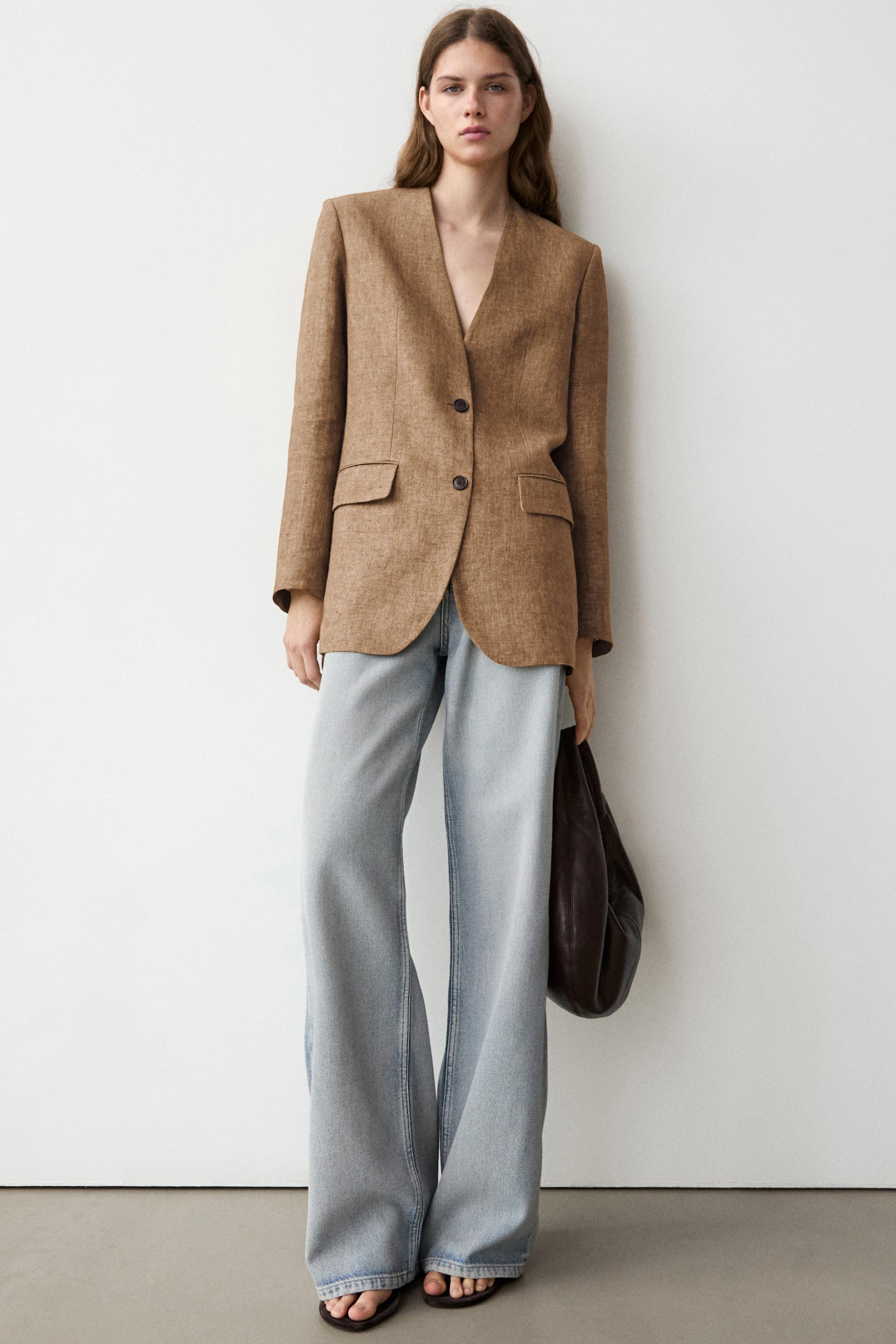 100% linen melange suit blazer — CAMEL