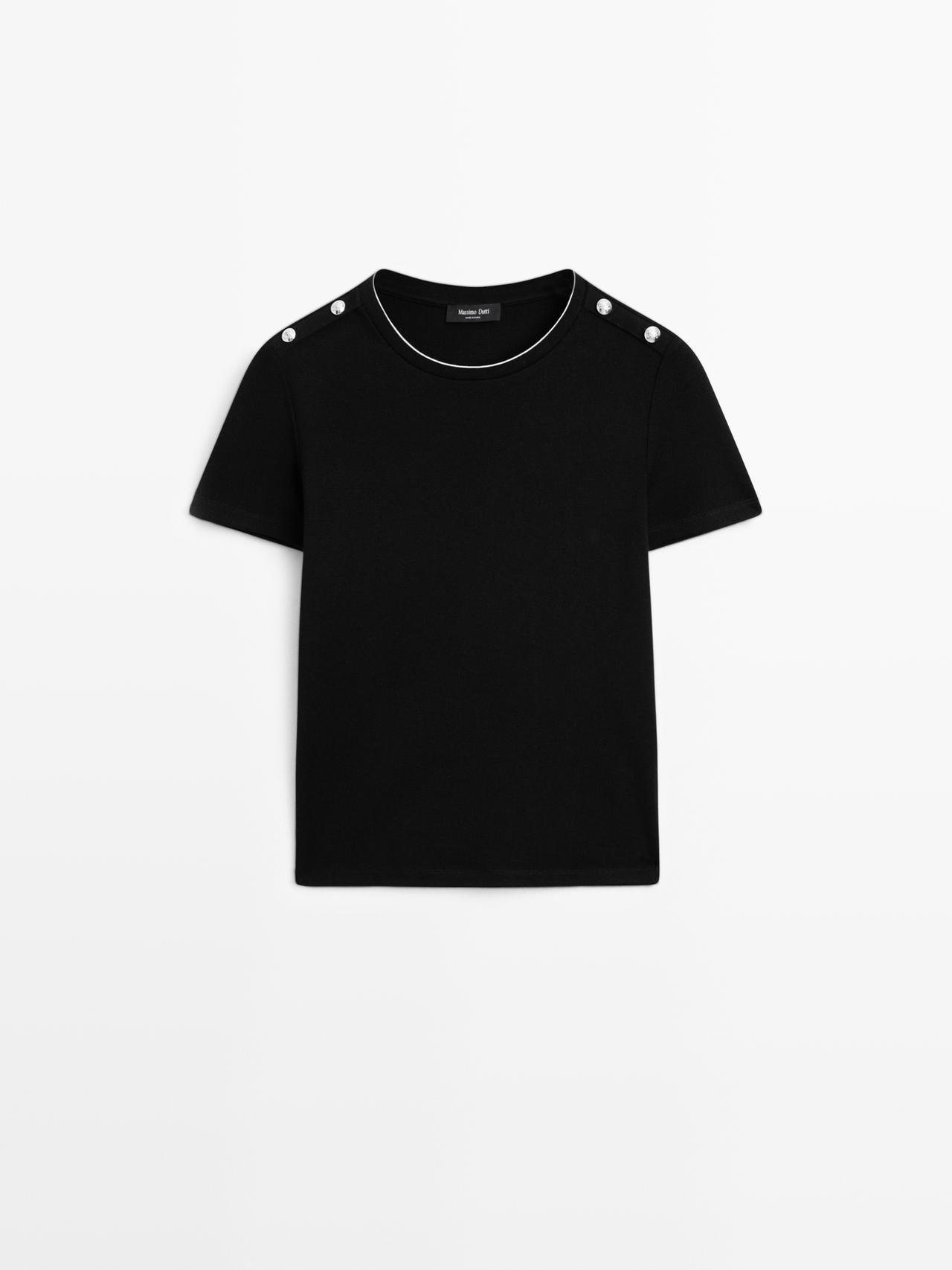 Massimo Dutti - Dames - T-Shirt Met Korte Mouw En Geknoopte Schouders - Zwart - Xl