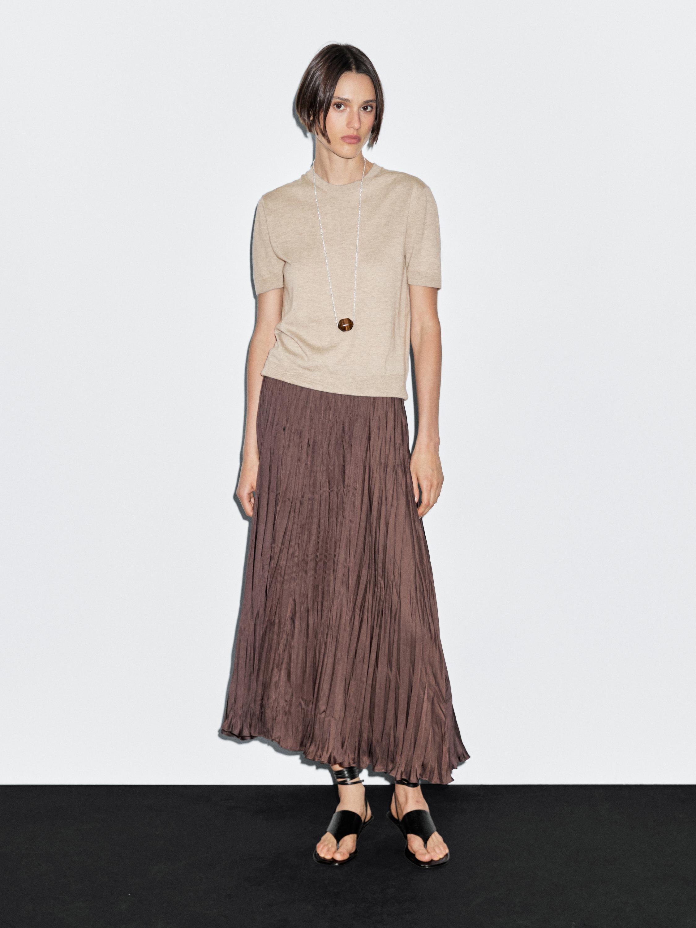 Short-sleeve wool blend knit sweater