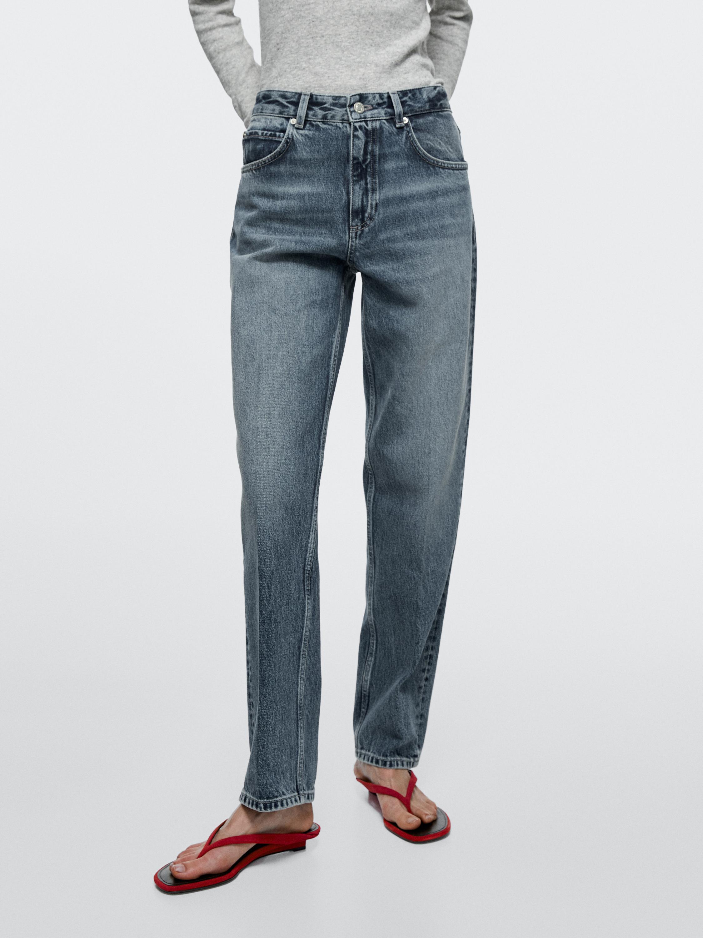 High-waist relaxed fit barrel jeans — MEDIUM BLUE