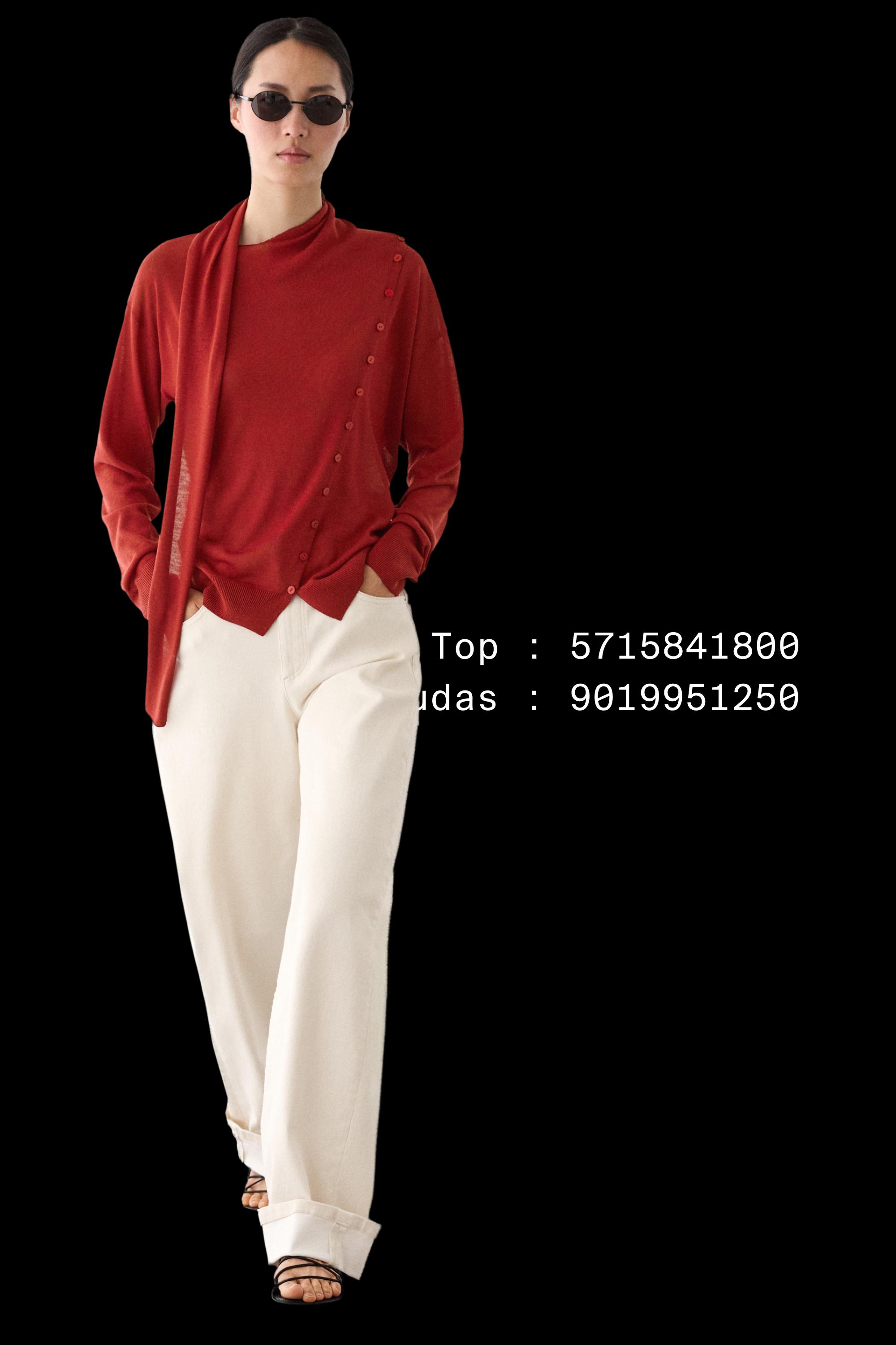 Cardigan with buttoned scarf detail — RED