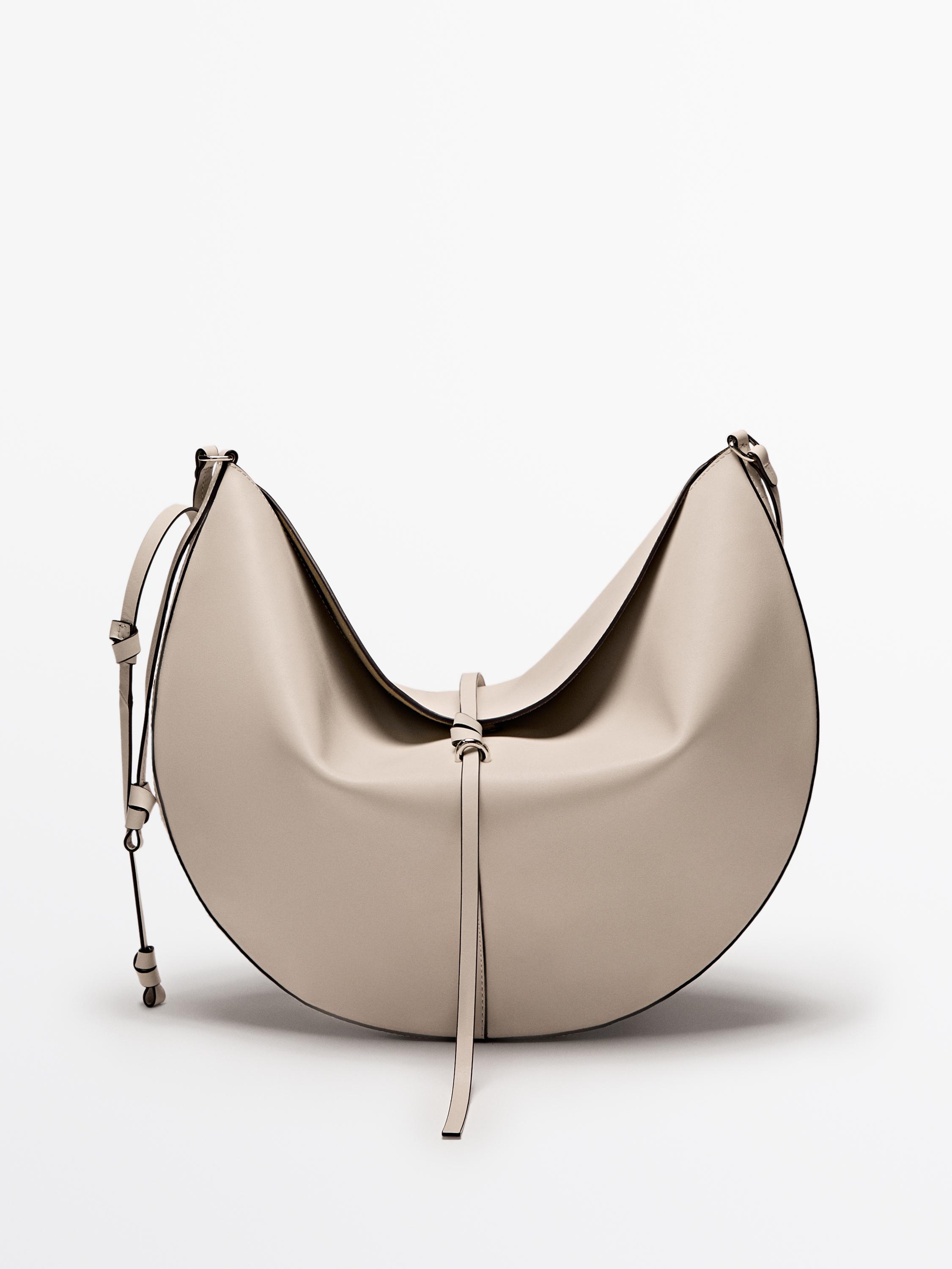 Sac demi-lune en cuir nappa ?� Blanc, Marron ?� Accessoires | Massimo Dutti