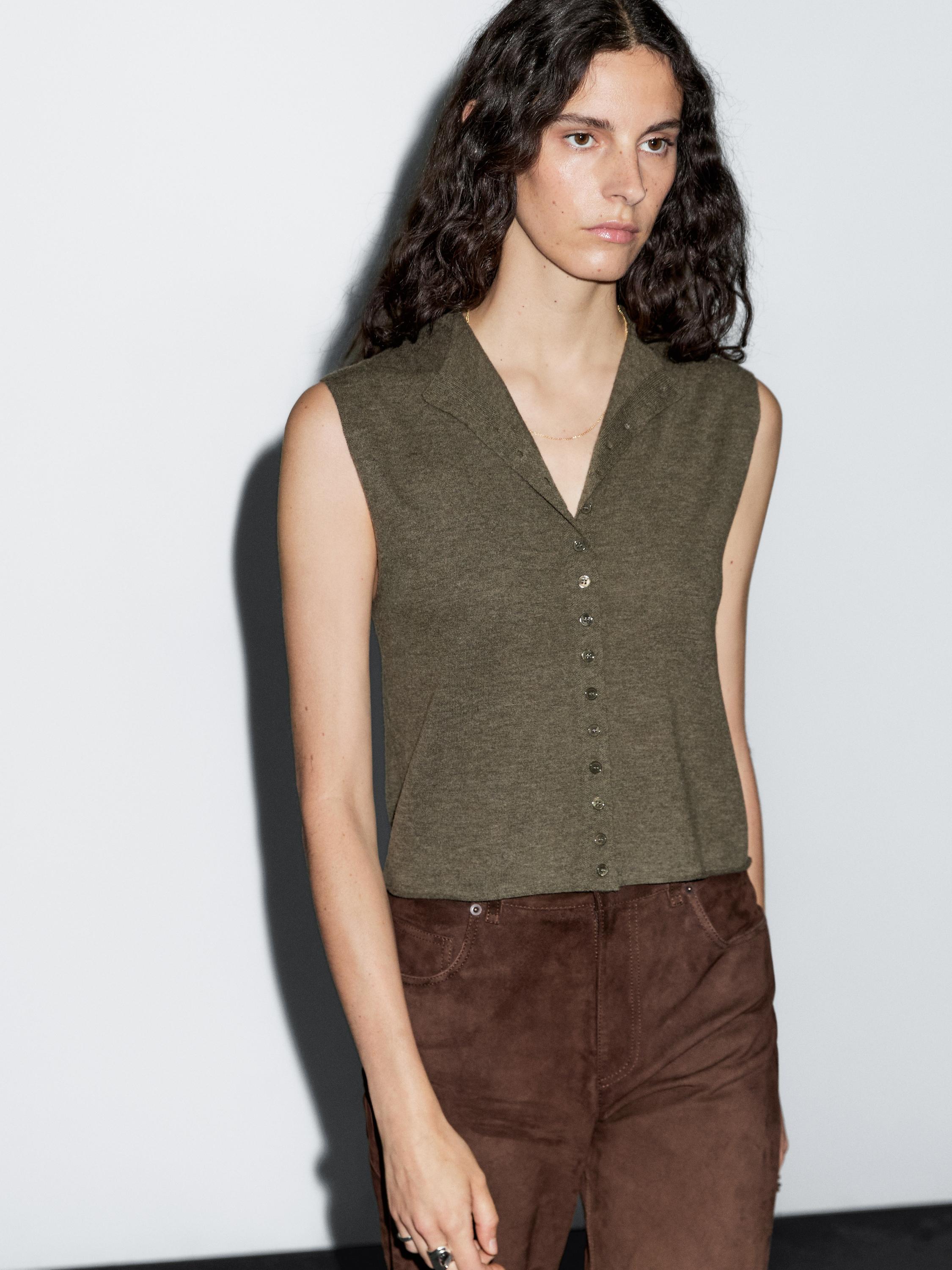 Cropped wool blend knit vest