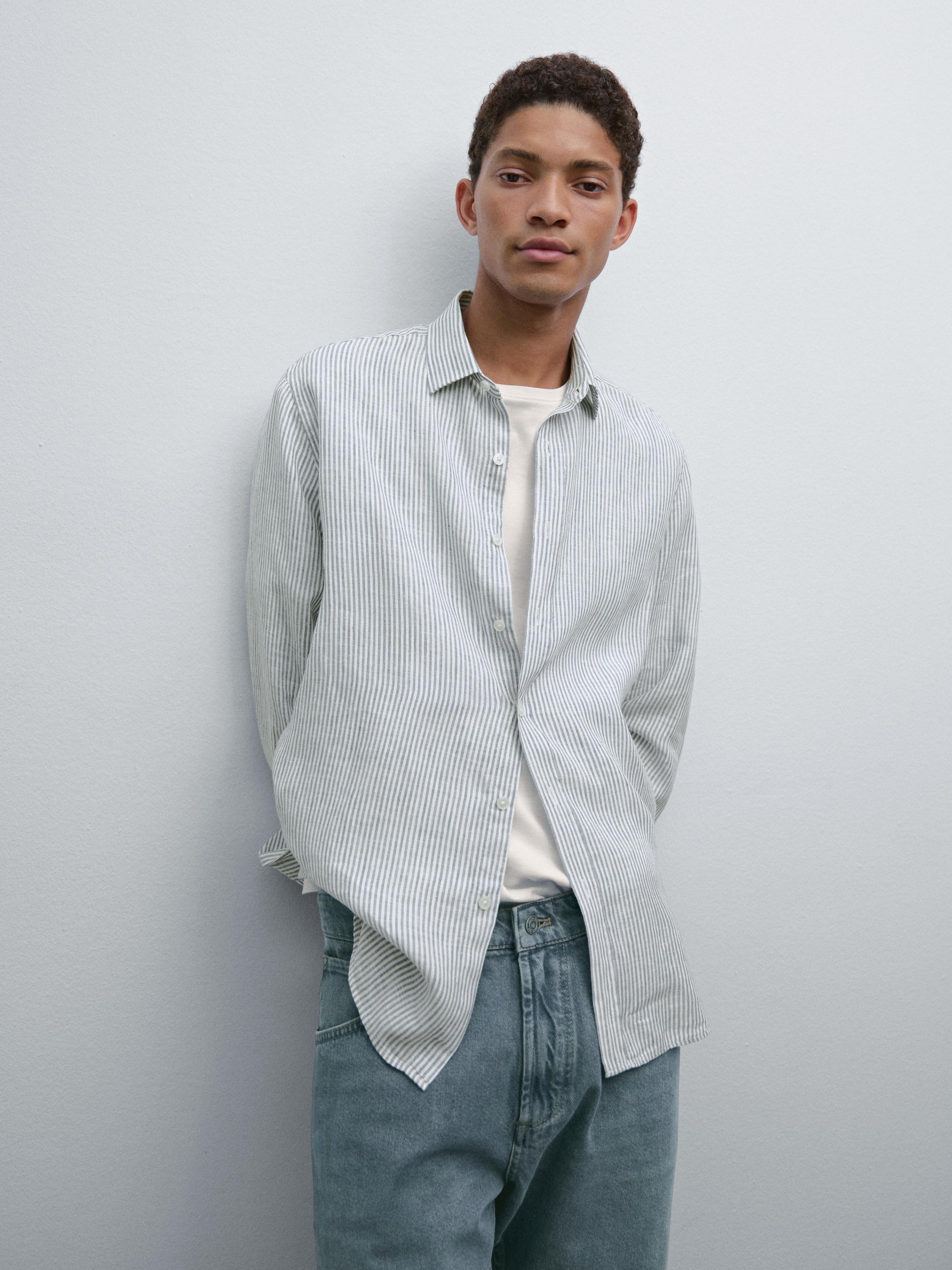 Regular fit striped linen shirt