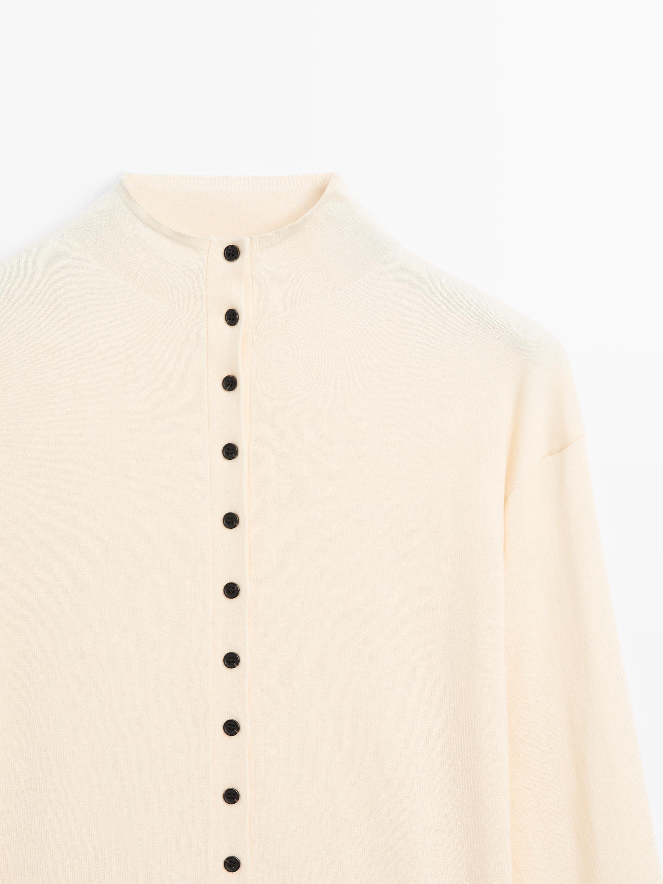 Knit cardigan with mock turtleneck
