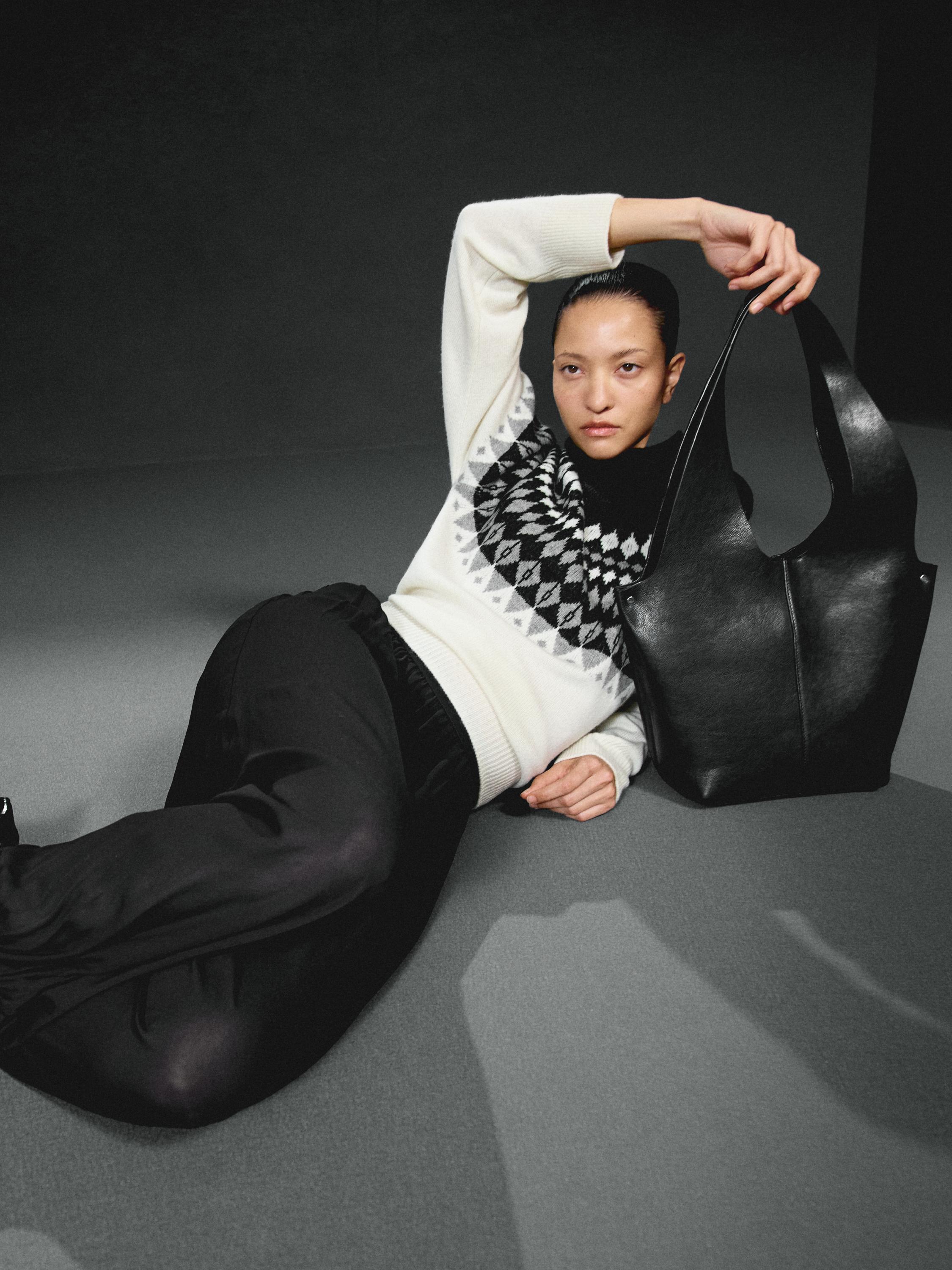 Wool blend jacquard knit sweater
