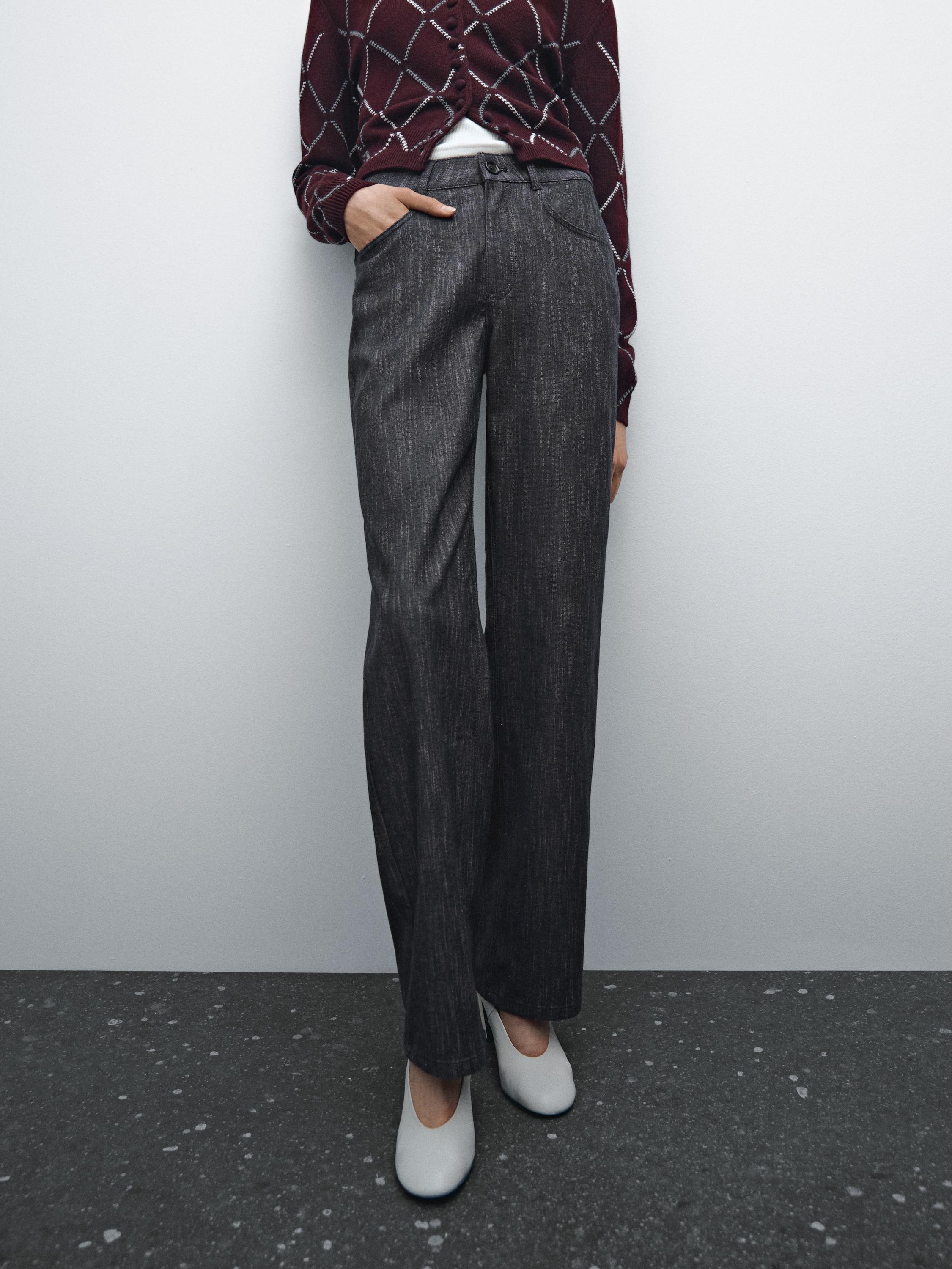 Straight-leg flecked cotton blend trousers