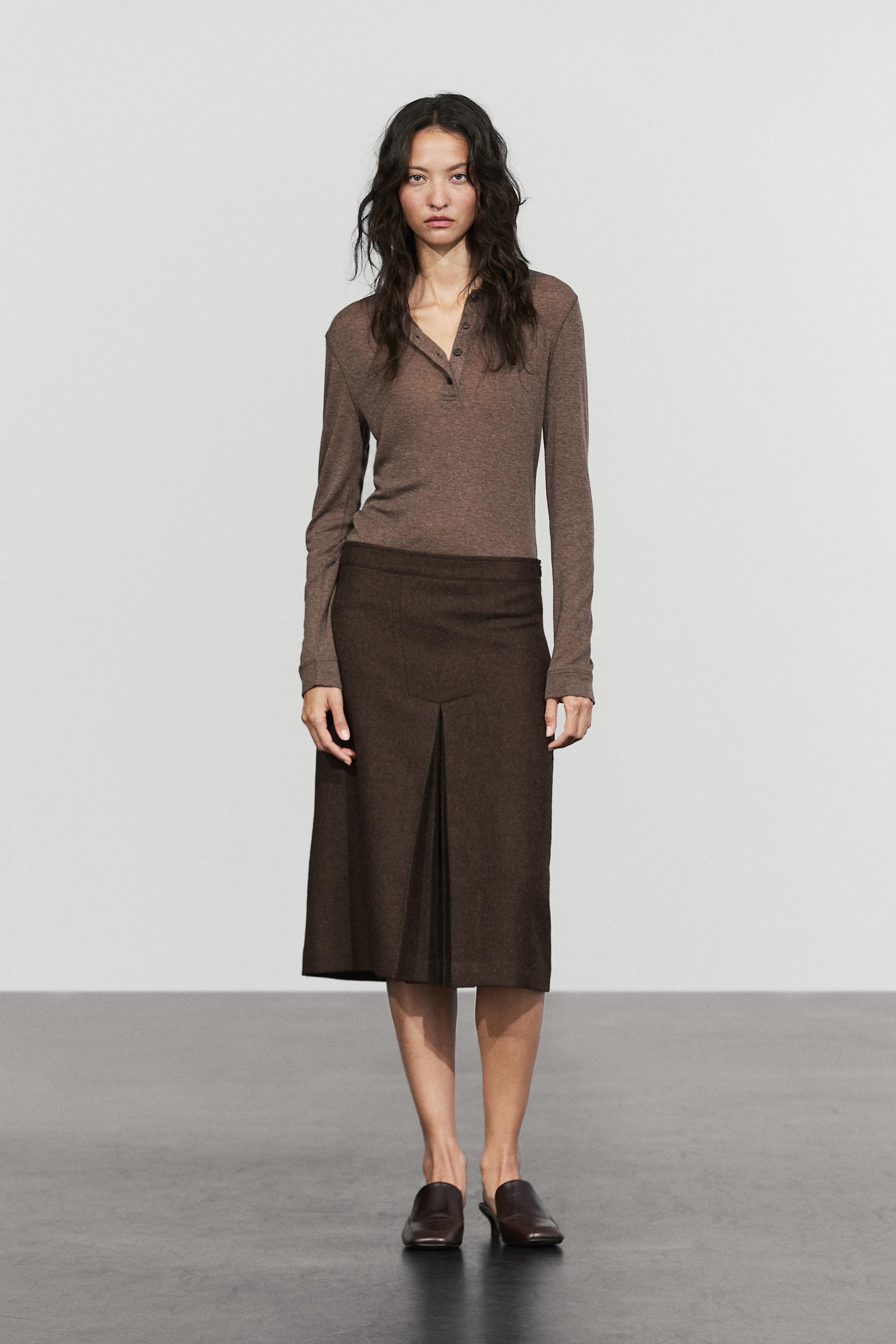 Massimo Dutti Yırtmaç detaylı midi etek görsel 8
