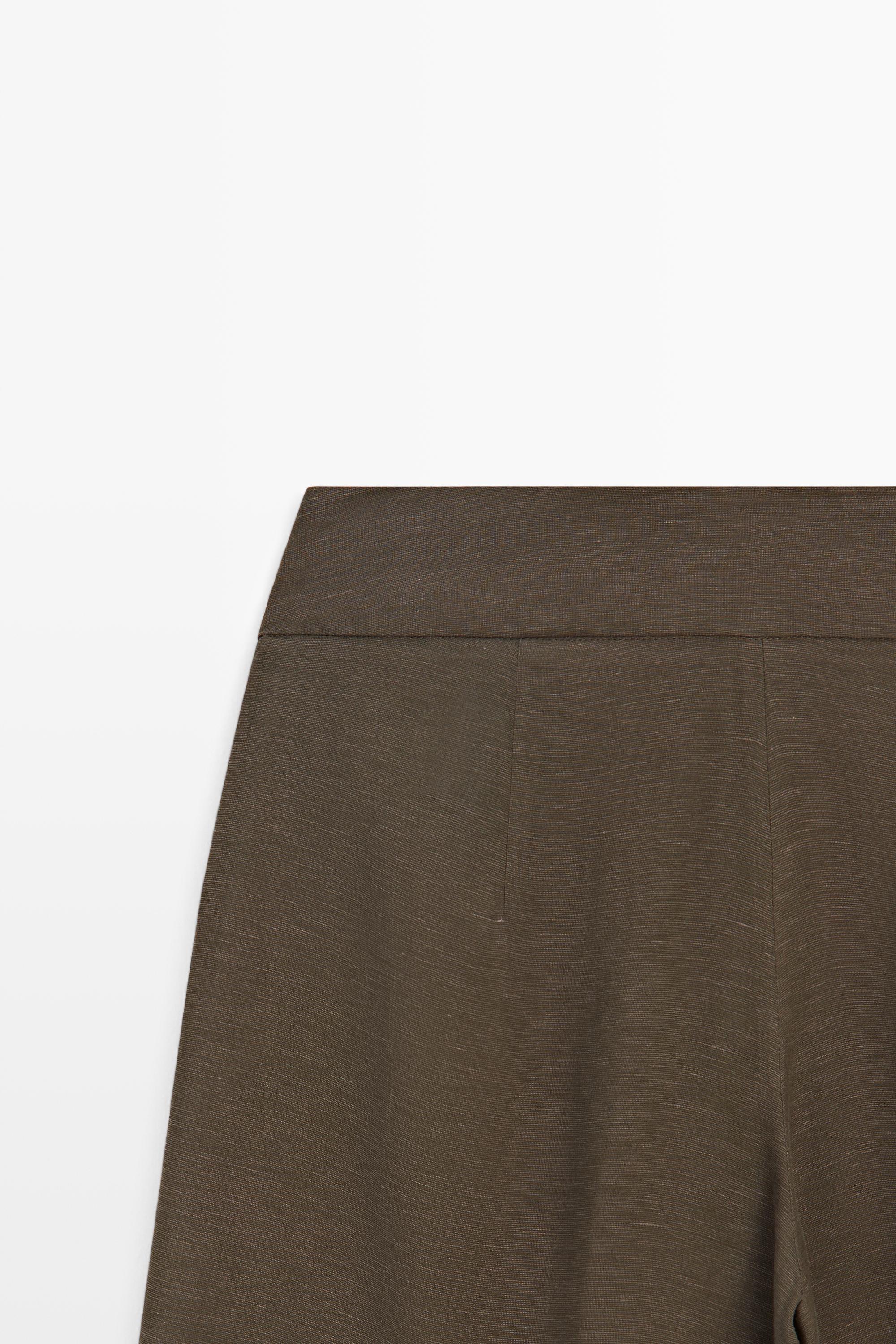Semi-sheer linen blend skort — BROWN
