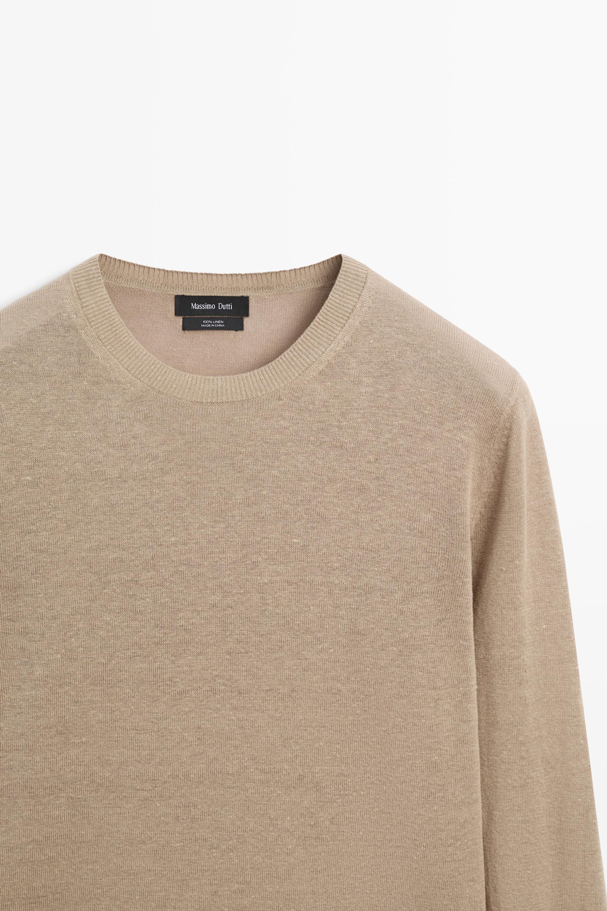 100% linen knit crew neck sweater — Sand beige