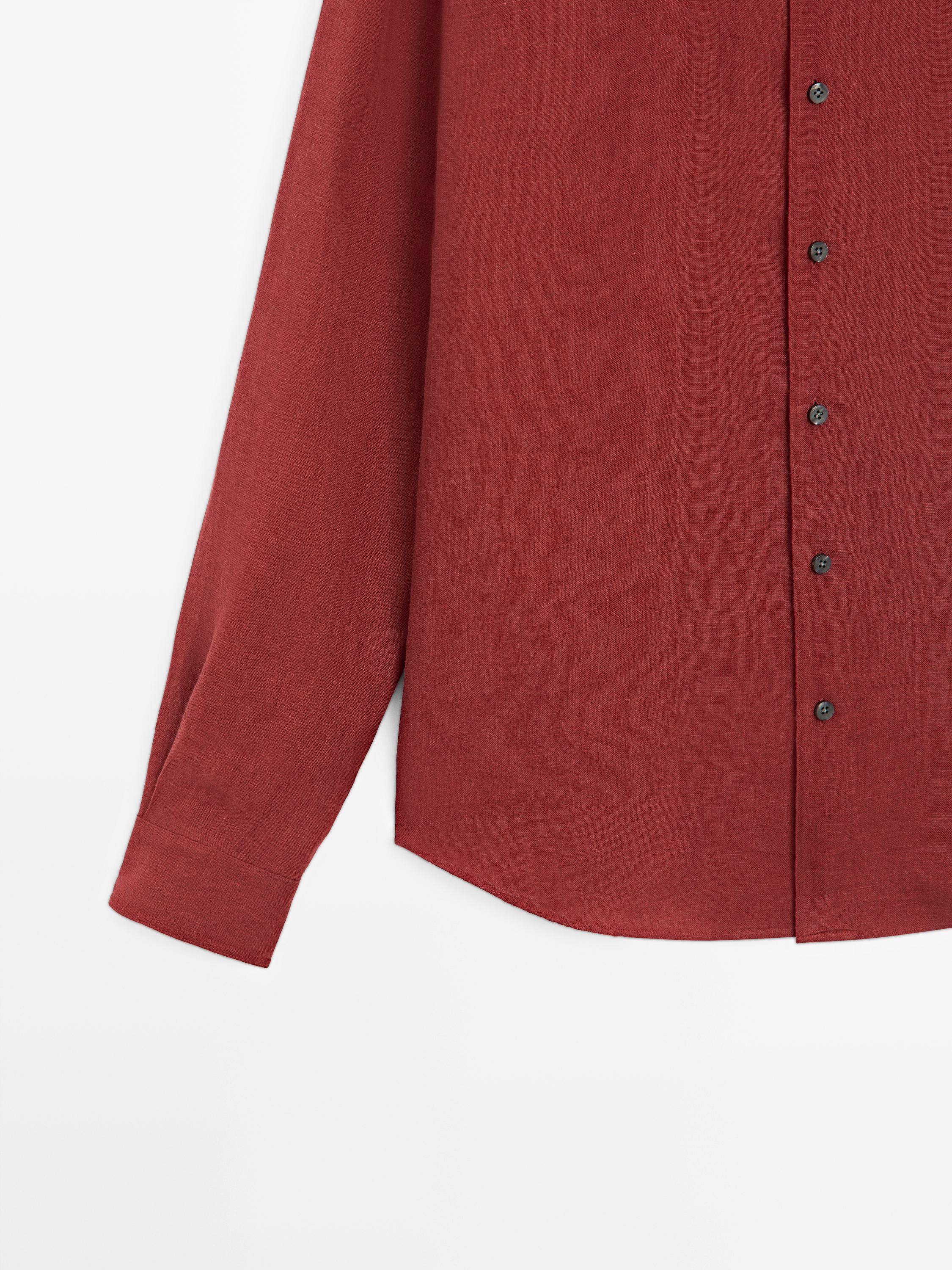 Textured 100% linen regular fit shirt — RED