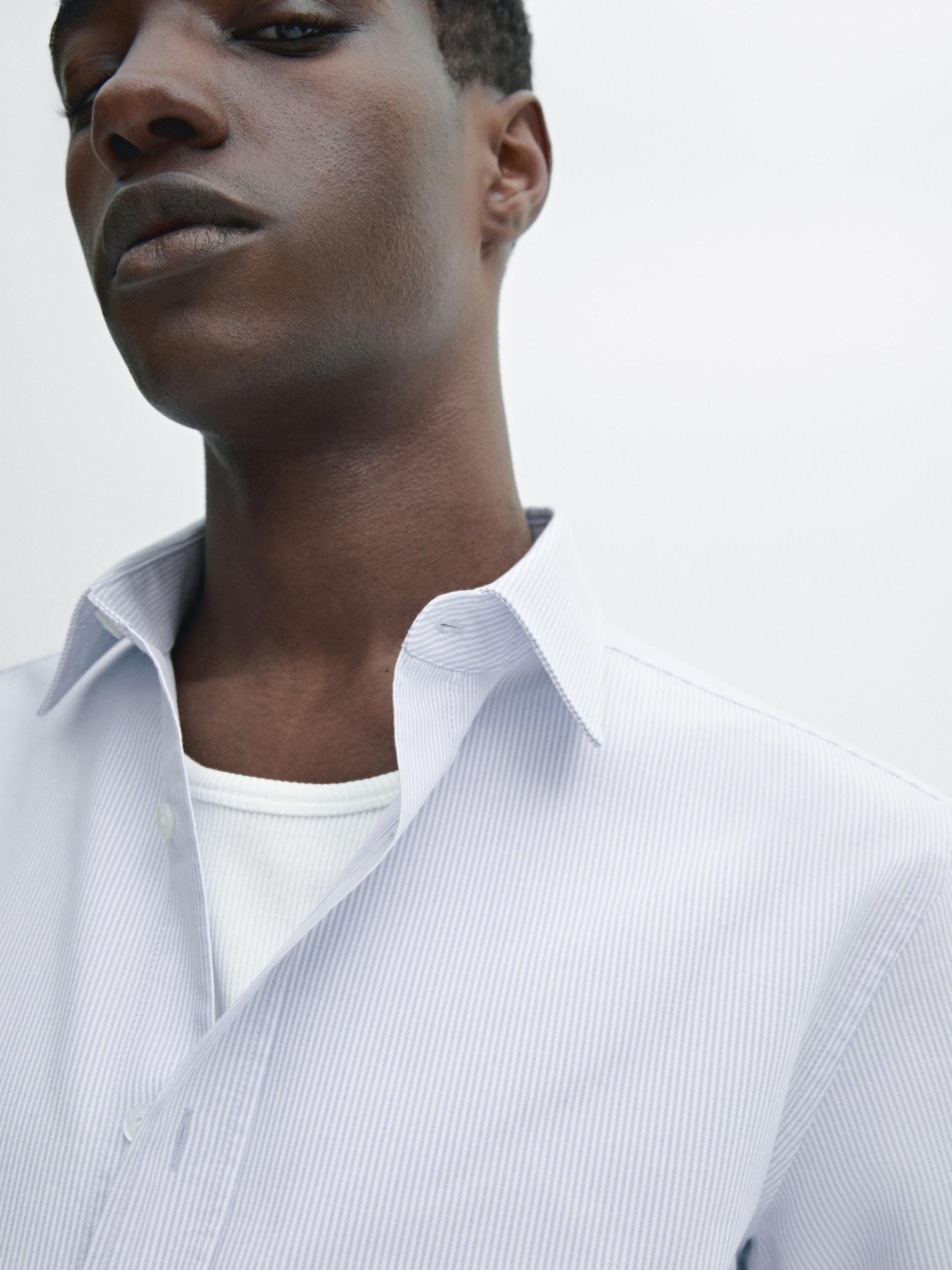Slim fit multi-striped 100% cotton shirt