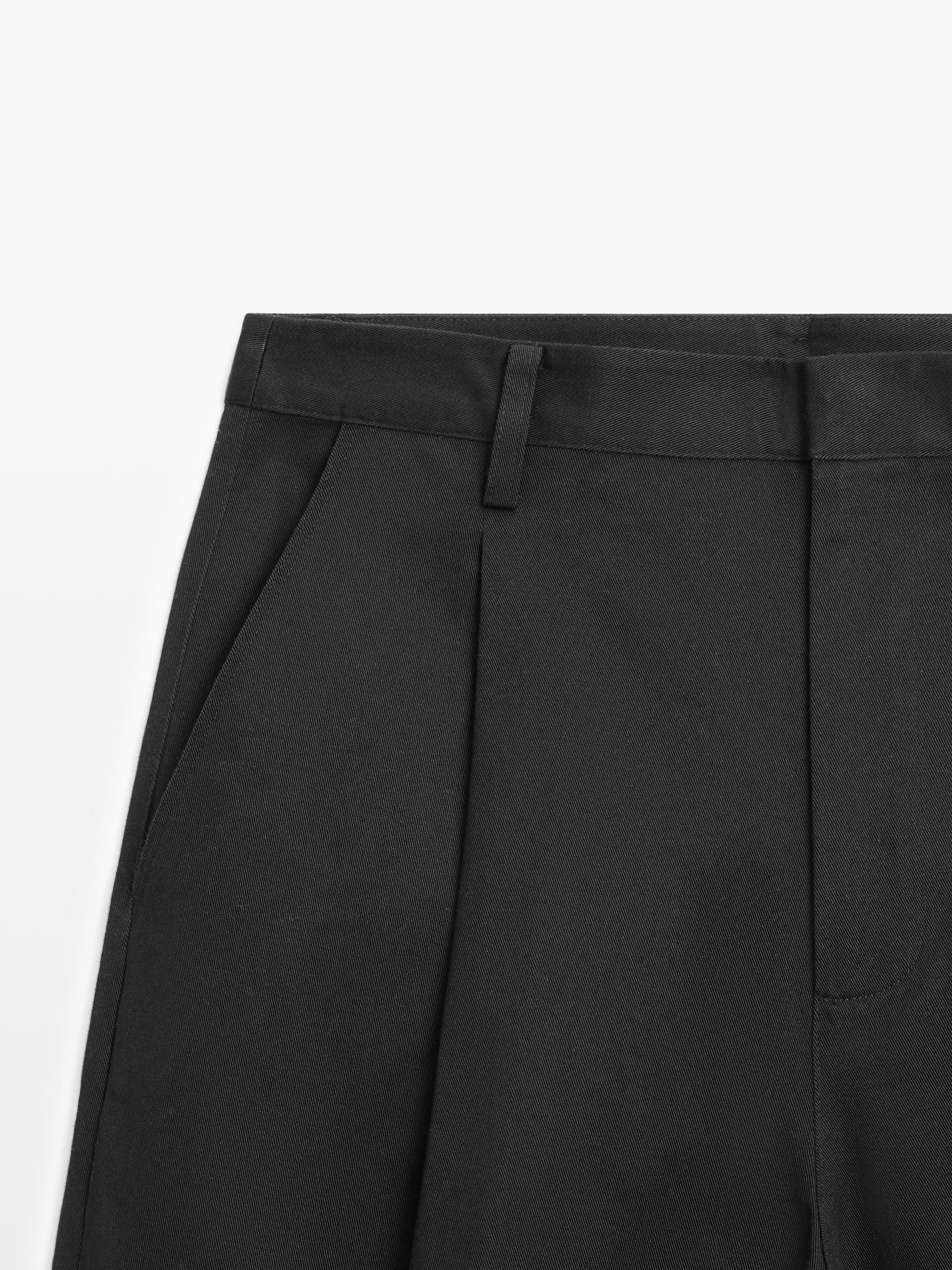 Darted cotton trousers — BLACK