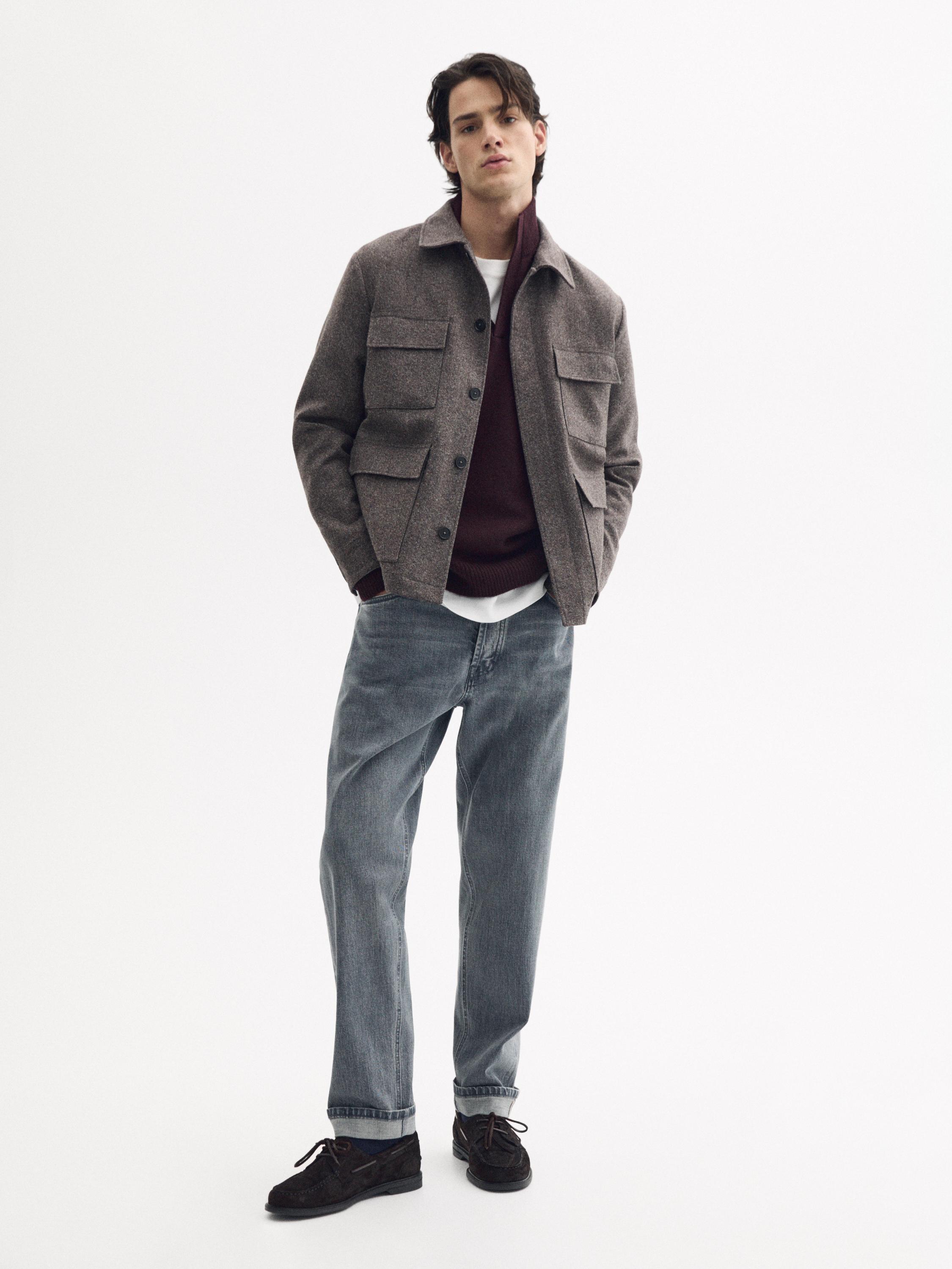 Herringbone wool blend cardigan — MINK